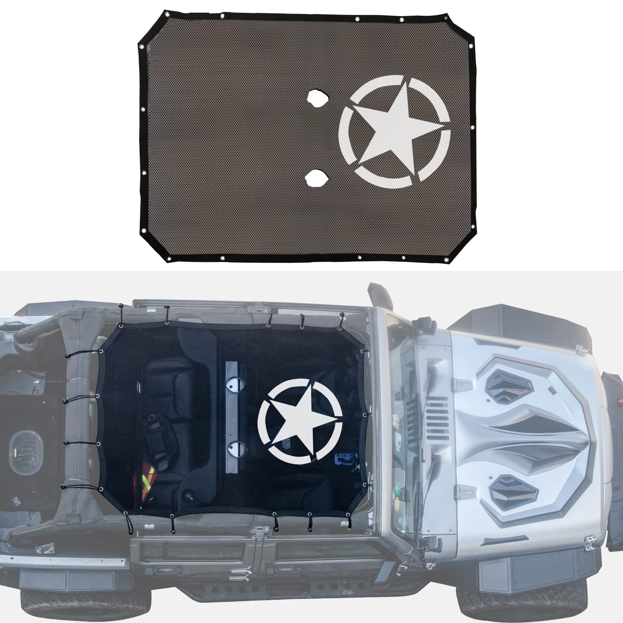 Bestaoo Full Mesh Sunshade Top Cover, Polyester Top Cover Provides UV Sun Protection for Jeep Wrangler JK 2007-2017 4 Doors - Star