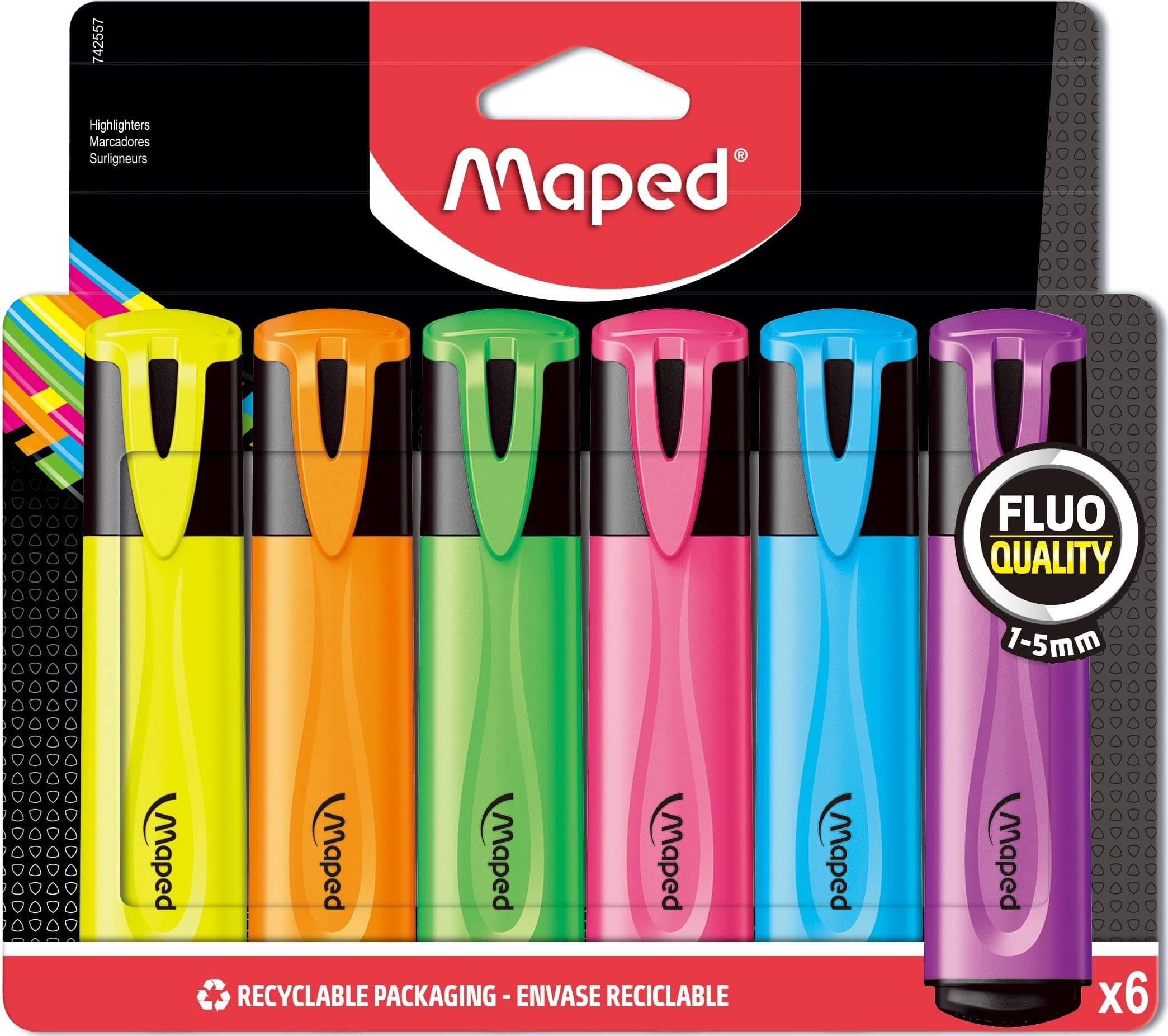Fluo Peps Classic Highlighters, Assorted Colors, Pack Of 6 (742557)