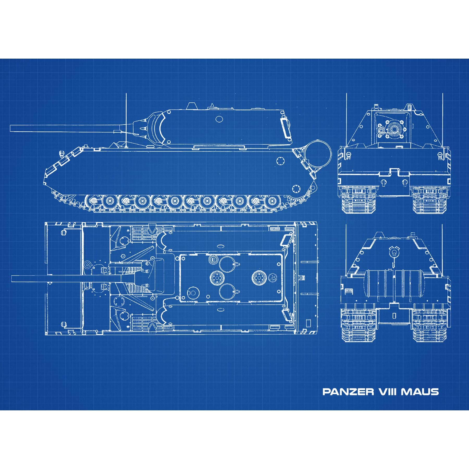 Artery8 Panzer VIII Maus Super-Heavy Tank Blueprint Plan Premium Wall Art Canvas Print 18X24 Inch