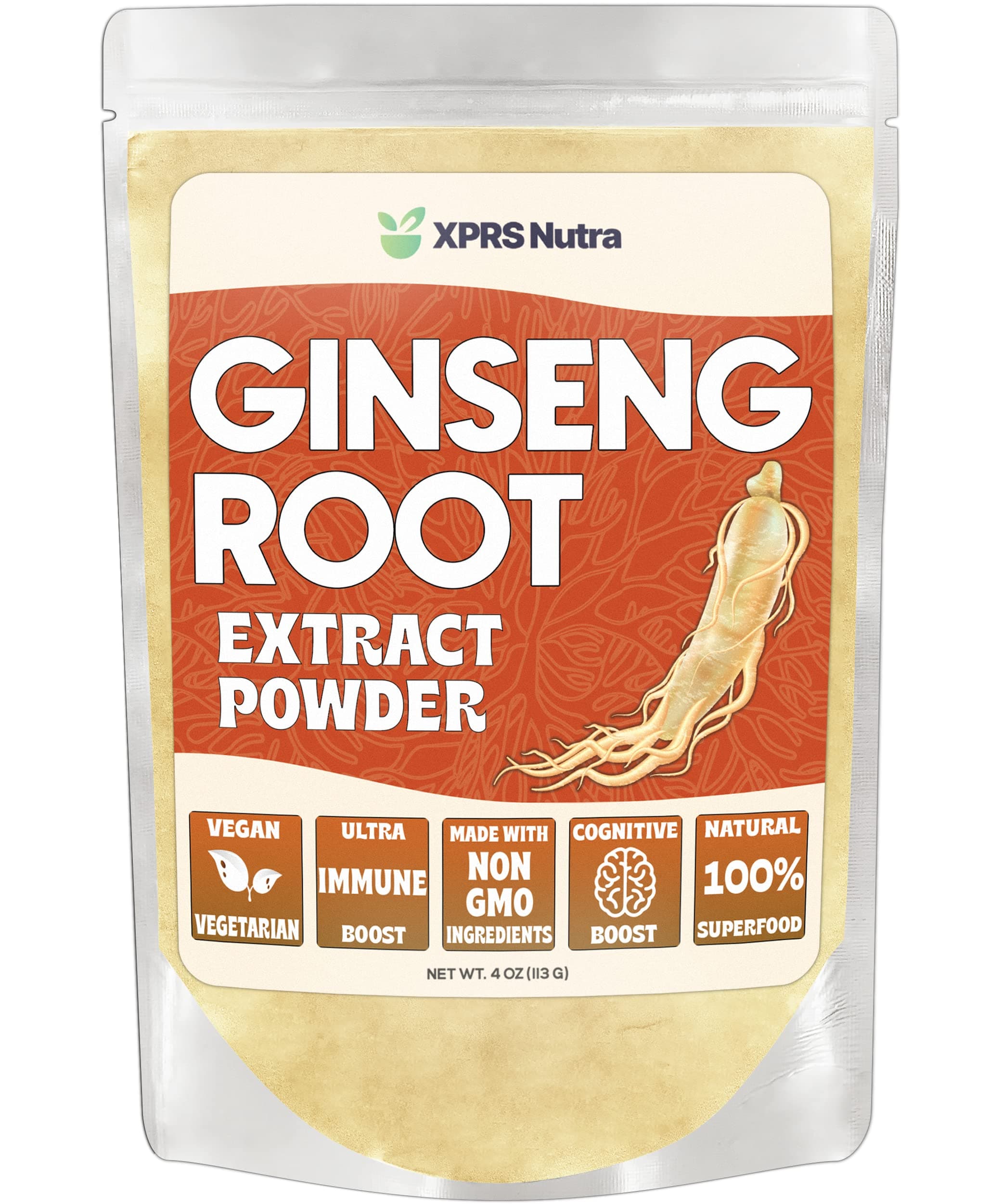 Ginseng Root Extract Powder - Ginseng Powder Supports Cognitive Function, Physical Performance, and Immune System - Vegan Friendly Panax Ginseng in Powder Form (4 Ounce)