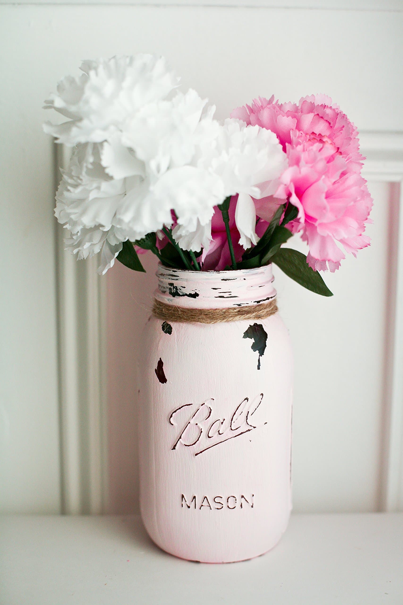 Light Pink Painted Distressed Mason Jar Vase- Blush- Flower Vase-