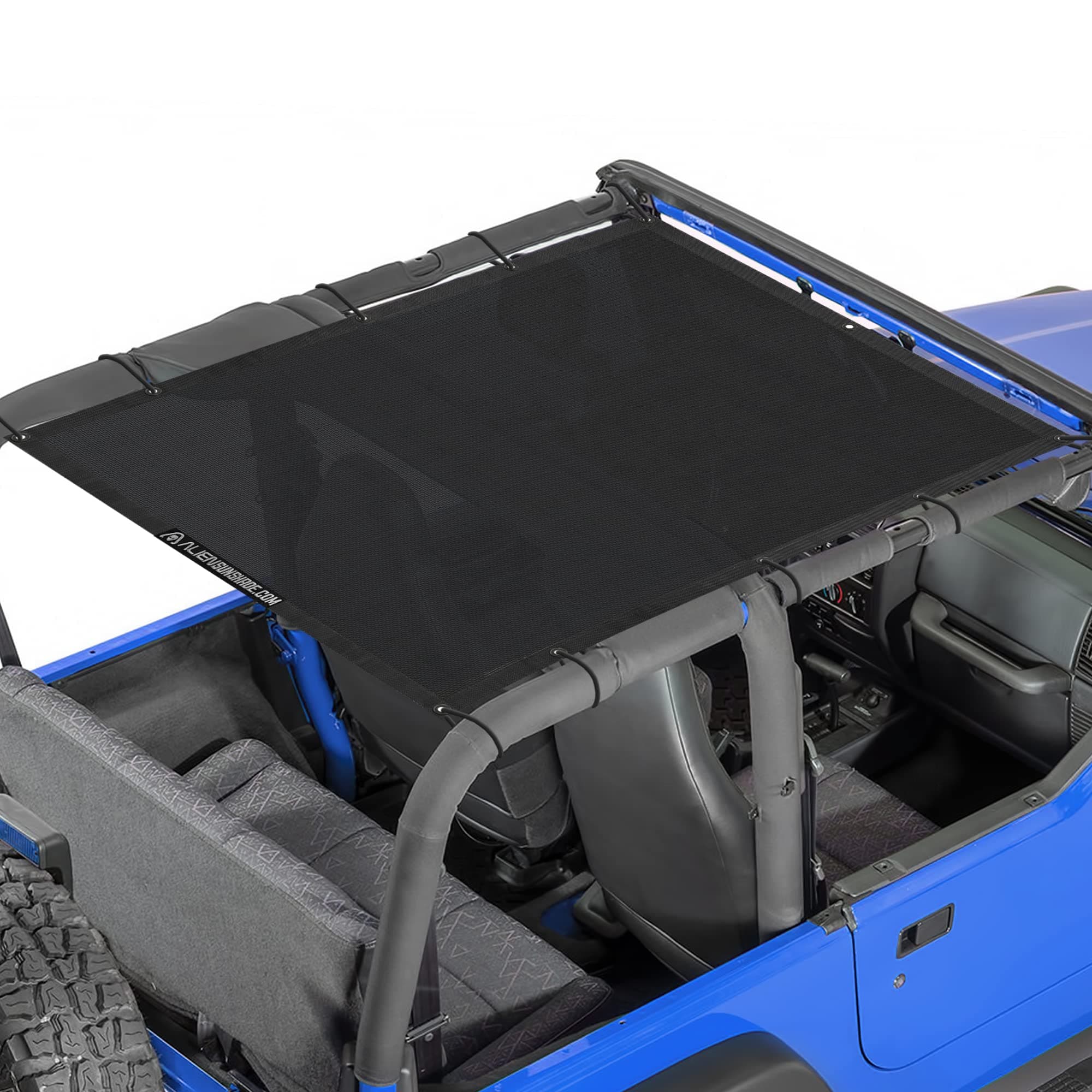 Alien Sunshade Jeep Wrangler YJ (1987-1995) & Jeep Wrangler TJ (1996-2006) - Full Length Mesh Sun Shade for TJ & YJ 2 Door - Blocks UV, Wind, Noise – Jeep Bikini Top Cover for TJ & YJ (Black)