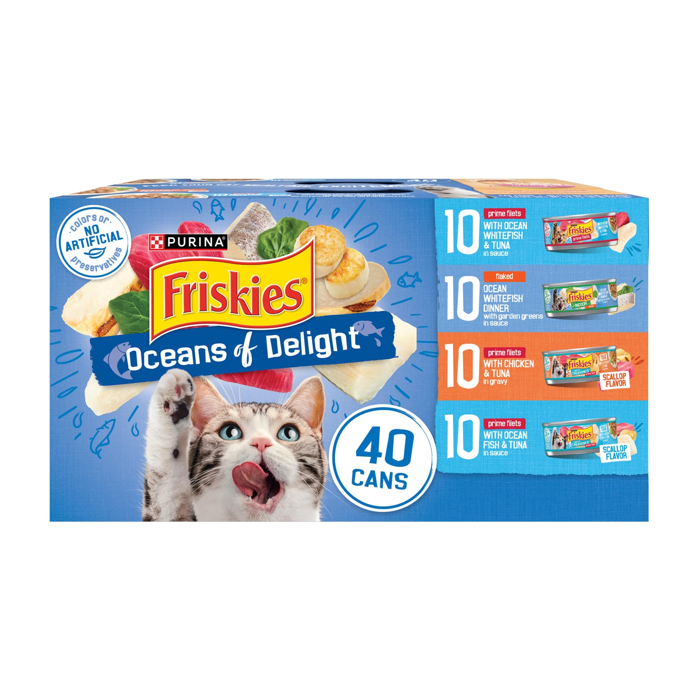 Purina Wet Cat Food Variety Pack, Oceans of Delight Flaked & Prime Filets - 5.5 Ounce (Pack of 40)