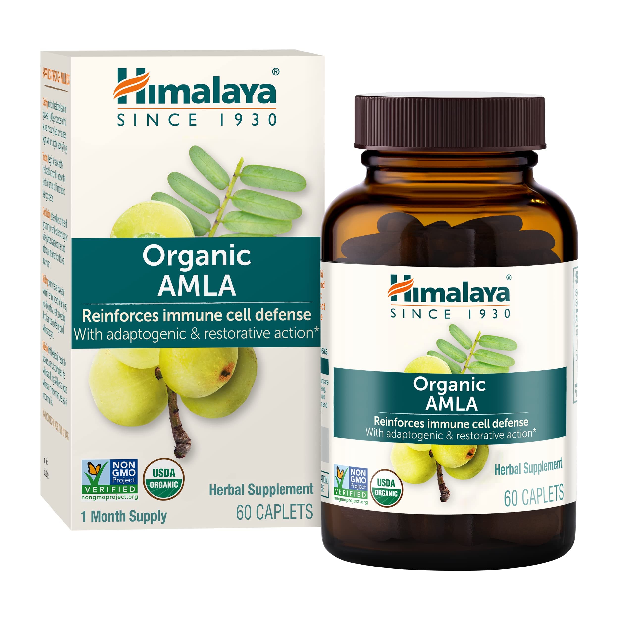 Himalaya Organic Amla - Herbal Immune Support Supplement with Adaptogen and Antioxidant - USDA Organic, Vegan, Non-GMO, Gluten Free, 600 mg, 60 Caplets