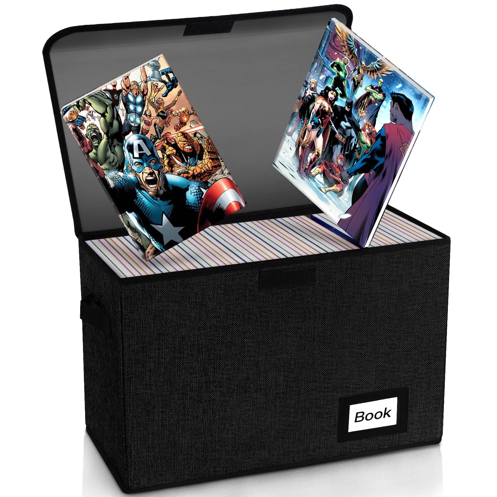 Comic Book Storage Box 15.8" X 7.8" X 11.8", Collapsible Holds 160-180 Comic Book Organizer Heavy Duty Bin Container Holder Shelf (Black)