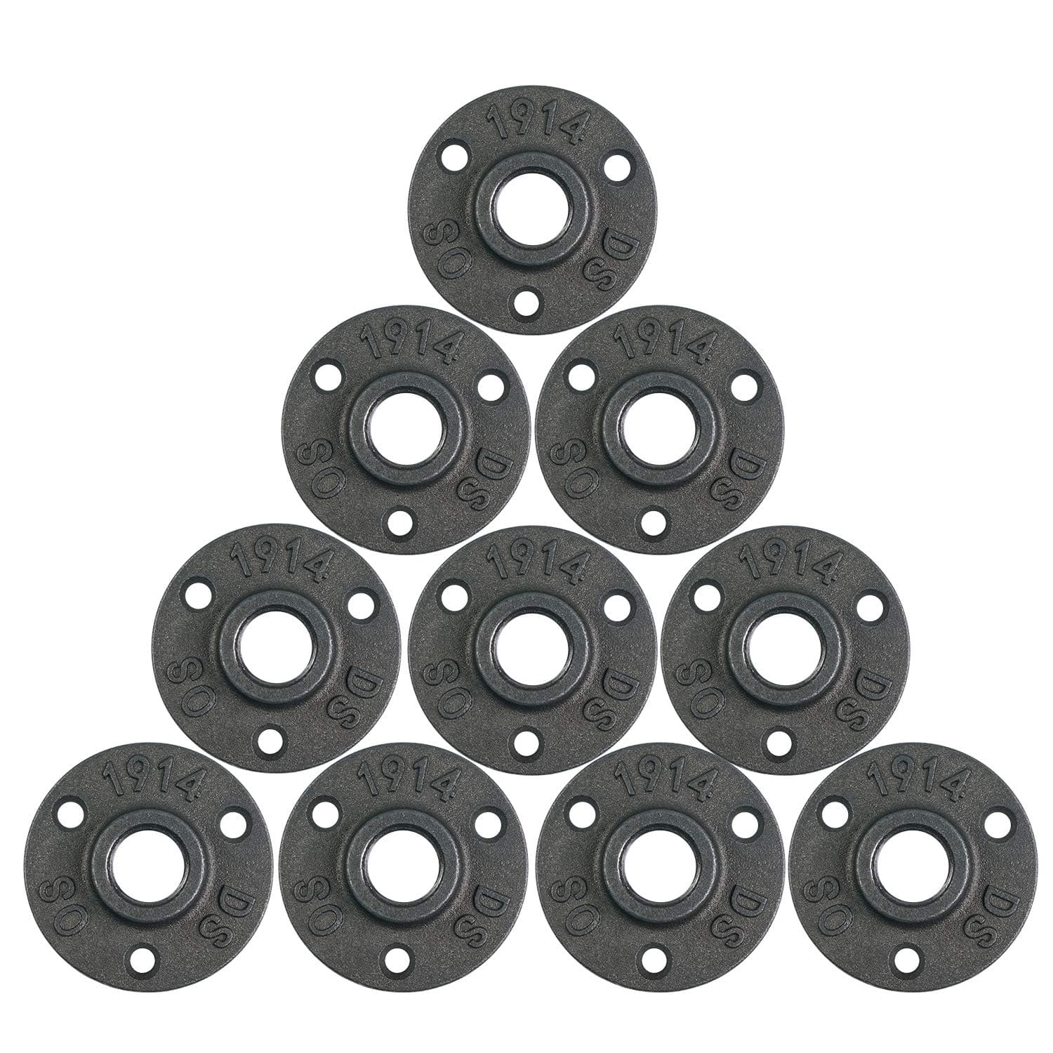 10Pcs 1/2-INCH Floor Flange Industrial Steel Malleable Cast Iron Pipe Fittings Retro Decor Furniture DIY BSP Threaded Hole