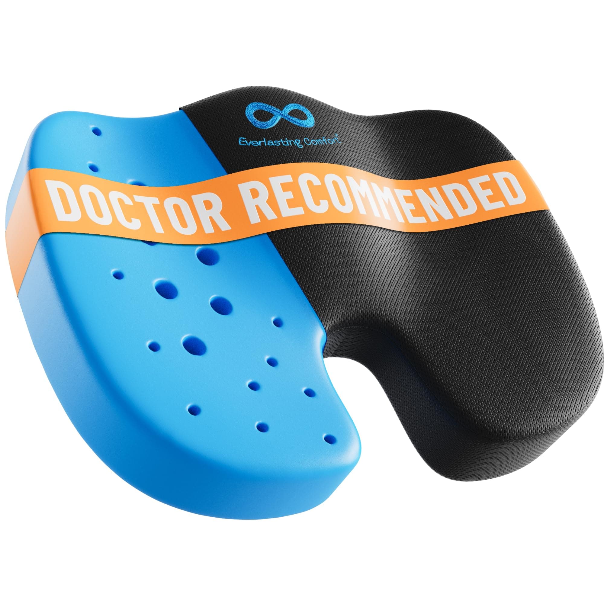 Everlasting Comfort Doctor Recommended Memory Foam Seat Cushion for Office Chairs & Car - Ergonomic Office Desk Accessories - Cushions for Tailbone Pain Relief, Sciatica (Black Airflow, Large)