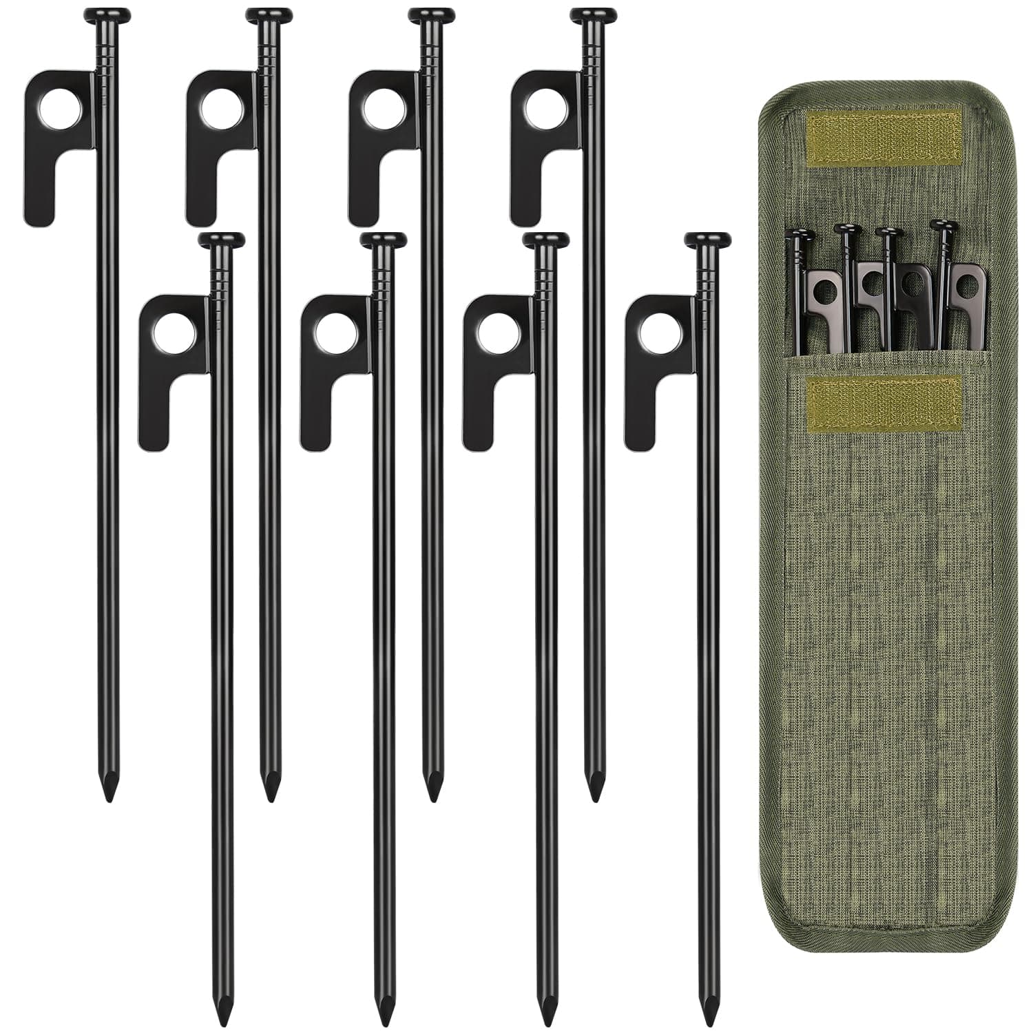 DkOvn 8/16/32 Pack Tent Stakes, 8/12/16in Heavy Duty Tent Stakes with Storage Bag, Forged Steel Tent Pegs for Camping(8 Pack 8in Tent Stakes)