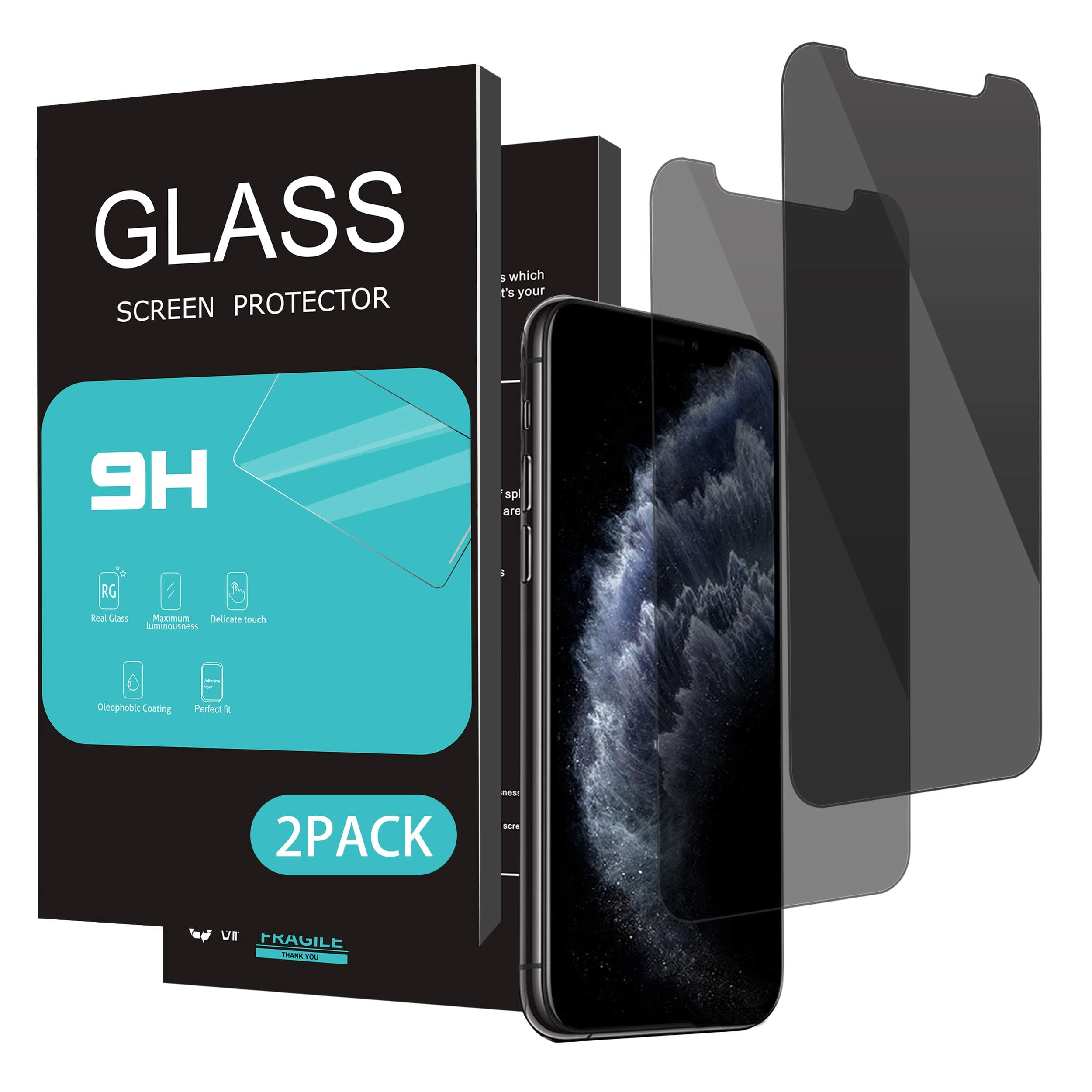HOMEMO Privacy Screen Protector for iPhone 11 Pro Max/iPhone Xs Max 6.5Inch 2Pack Anti Spy Tempered Glass Anti Scratch Case Friendly