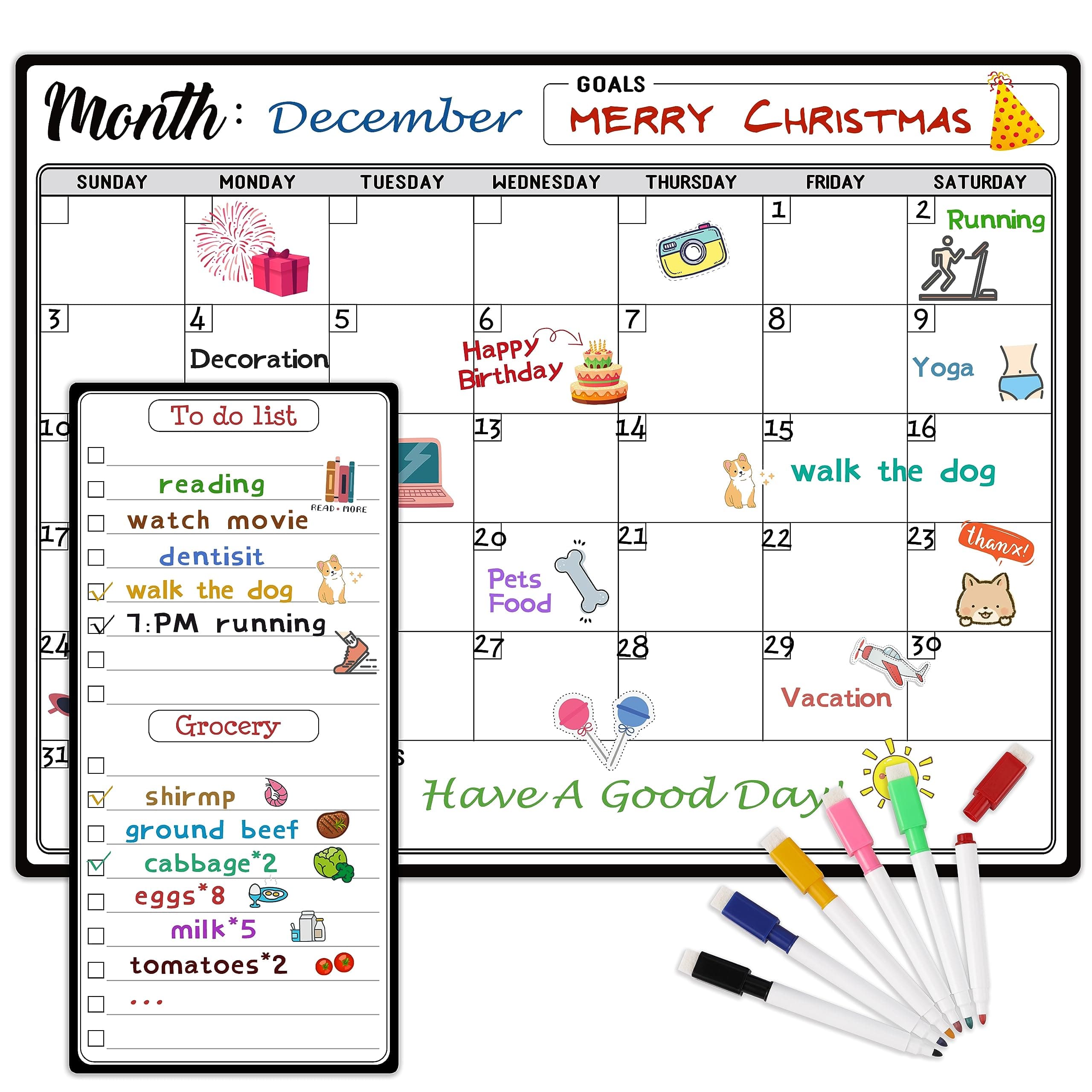 Magnetic Dry Erase Refrigerator Calendar with Markers - 15" x 11" Monthly Fridge Calendar and Today List, Fridge Whiteboard with Back Magnet