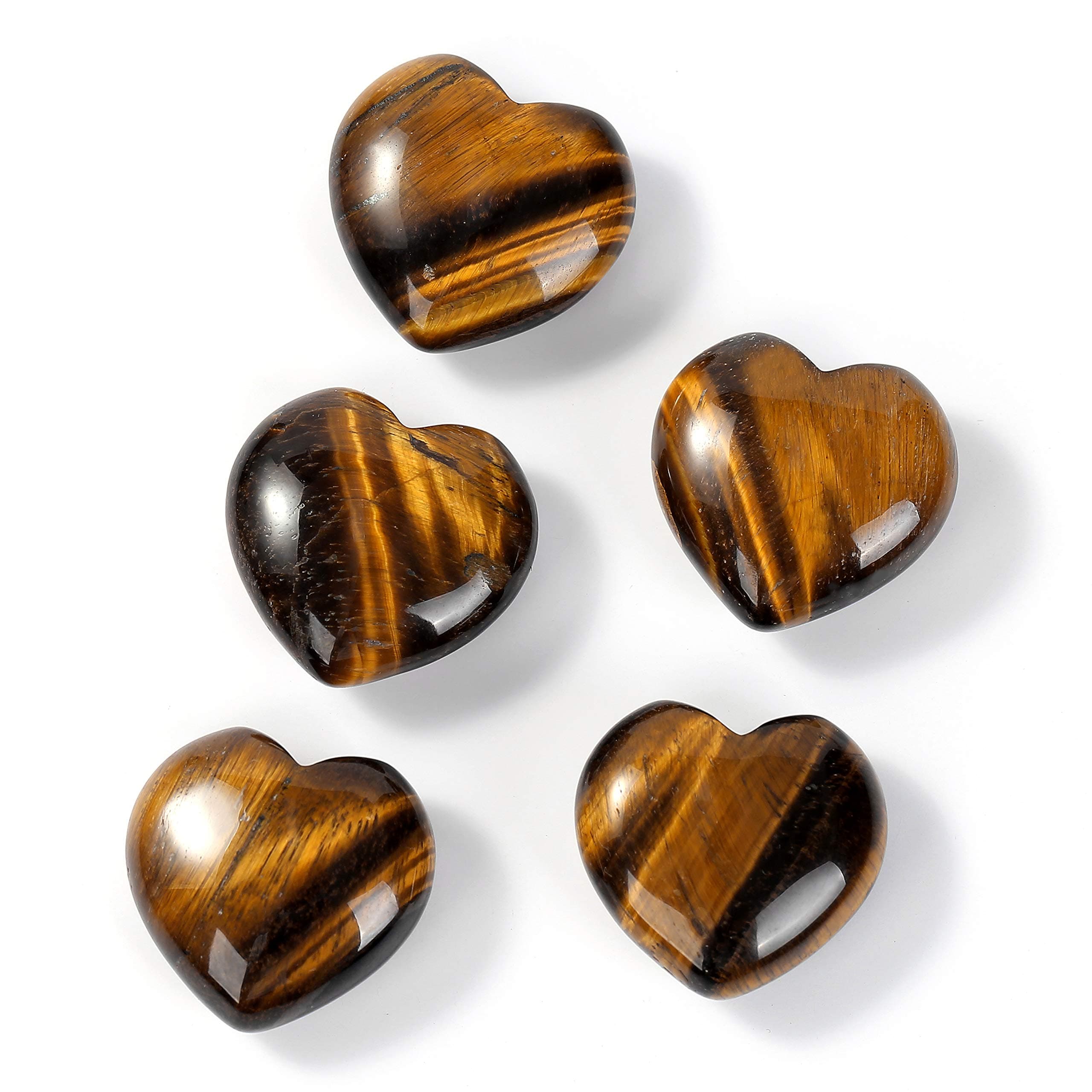 5PCS Heart Crystal Stones Thick Rose Quartz Opal Palm Tiger's-Eye Healing Crystal Natural Polished Love Shaped Pocket Stones, Reiki Gemstone Energy Balancing Meditation Gift 0.99X0.99X0.47 inch