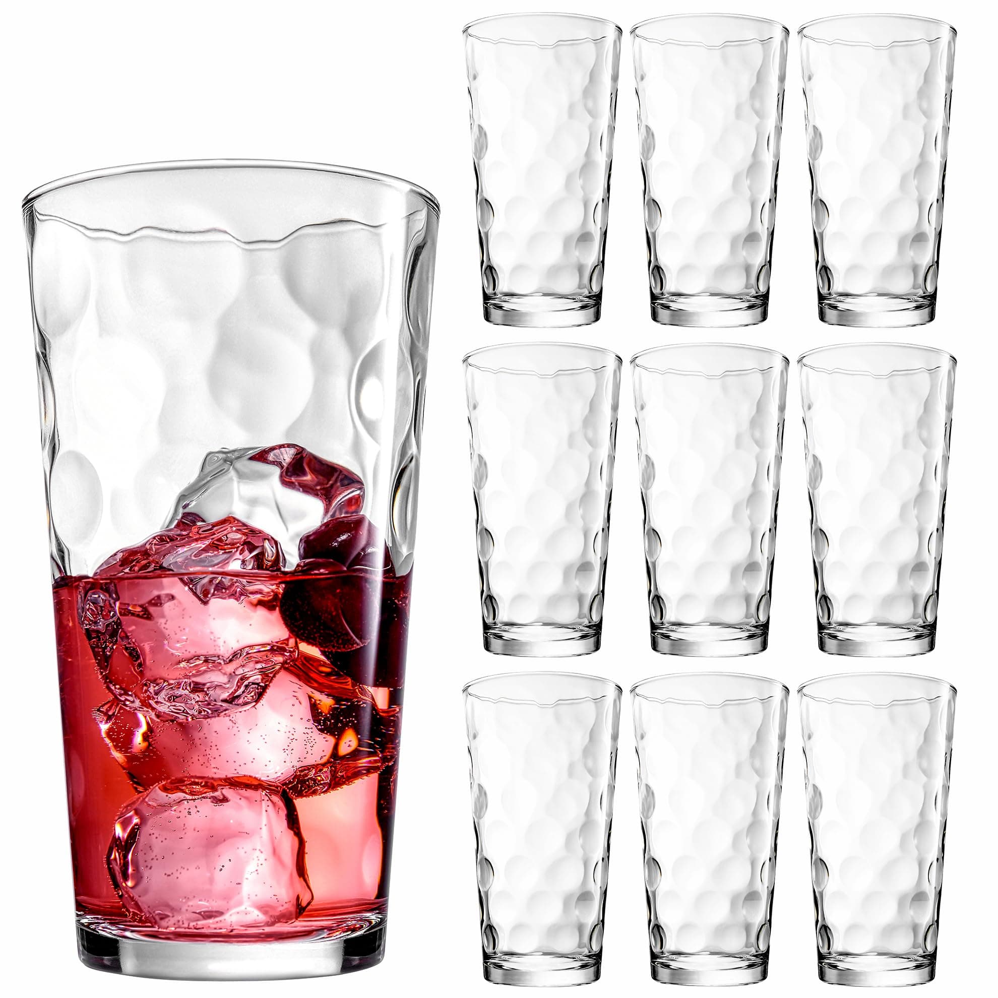 Highball Drinking Glasses Set of 10 Glass Cups by Home Essentials, 17 Oz. Glassware, for Water, Juice, Cocktails, Iced Tea
