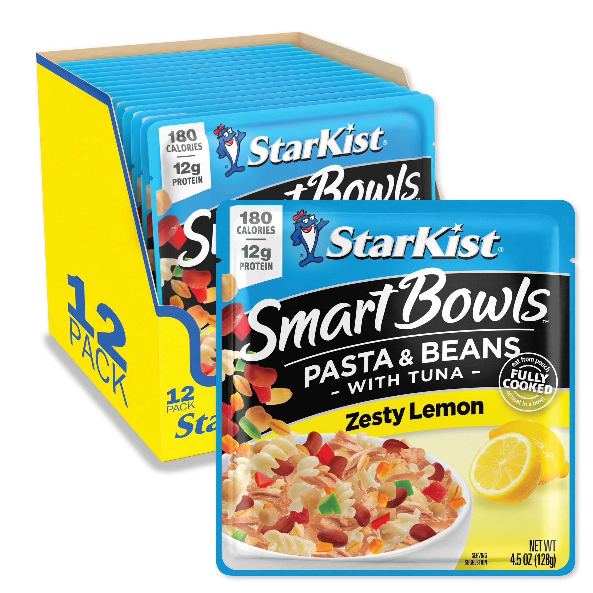 Smart Bowls Zesty Lemon, 4.5 oz Pouch (Pack of 12) – Features Pasta & Beans with Wild Caught Light Tuna