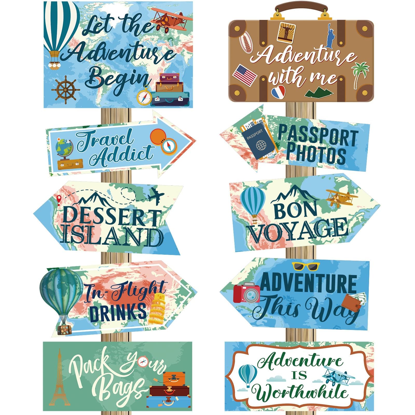 Ysleen 20 Pcs Travel Themed Party Decorations Set Let The Adventure Begin Sign Signs Bon Voyage for Birthday Baby Shower Decorations, 11 x 8 Inch, 5 Inch