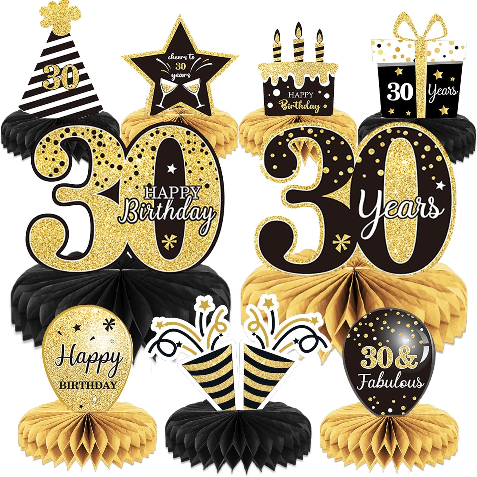 9 Pieces 30th Birthday Decoration 30 th Birthday Centerpieces for Tables Decorations Cheers to 30 Years Honeycomb Table Topper for Men and Women Thirty Years Party Decor Supplies