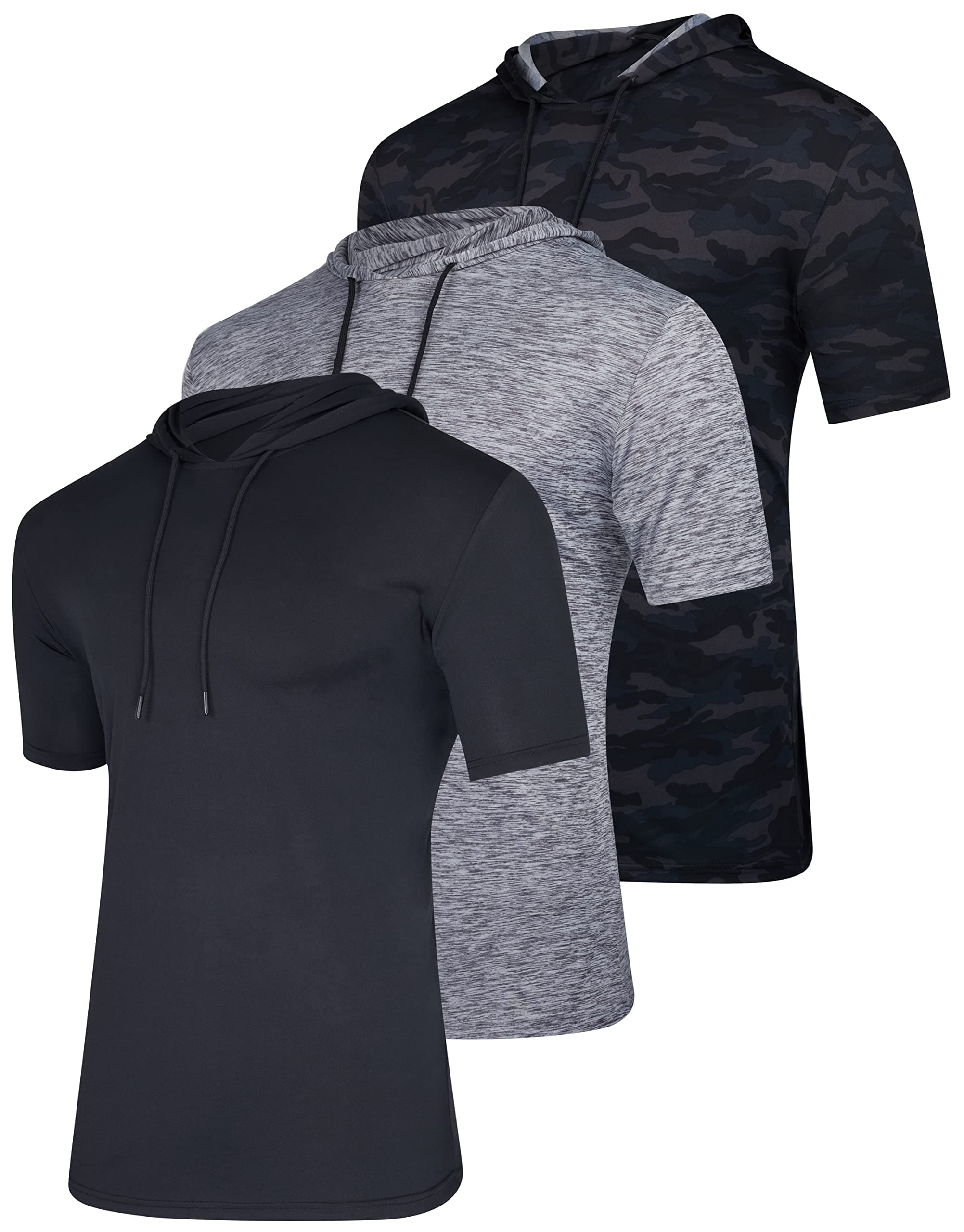3 Pack: Men's Dry Fit Short Sleeve Active Athletic Hoodie Pullover Sweatshirt (Available in Big & Tall)