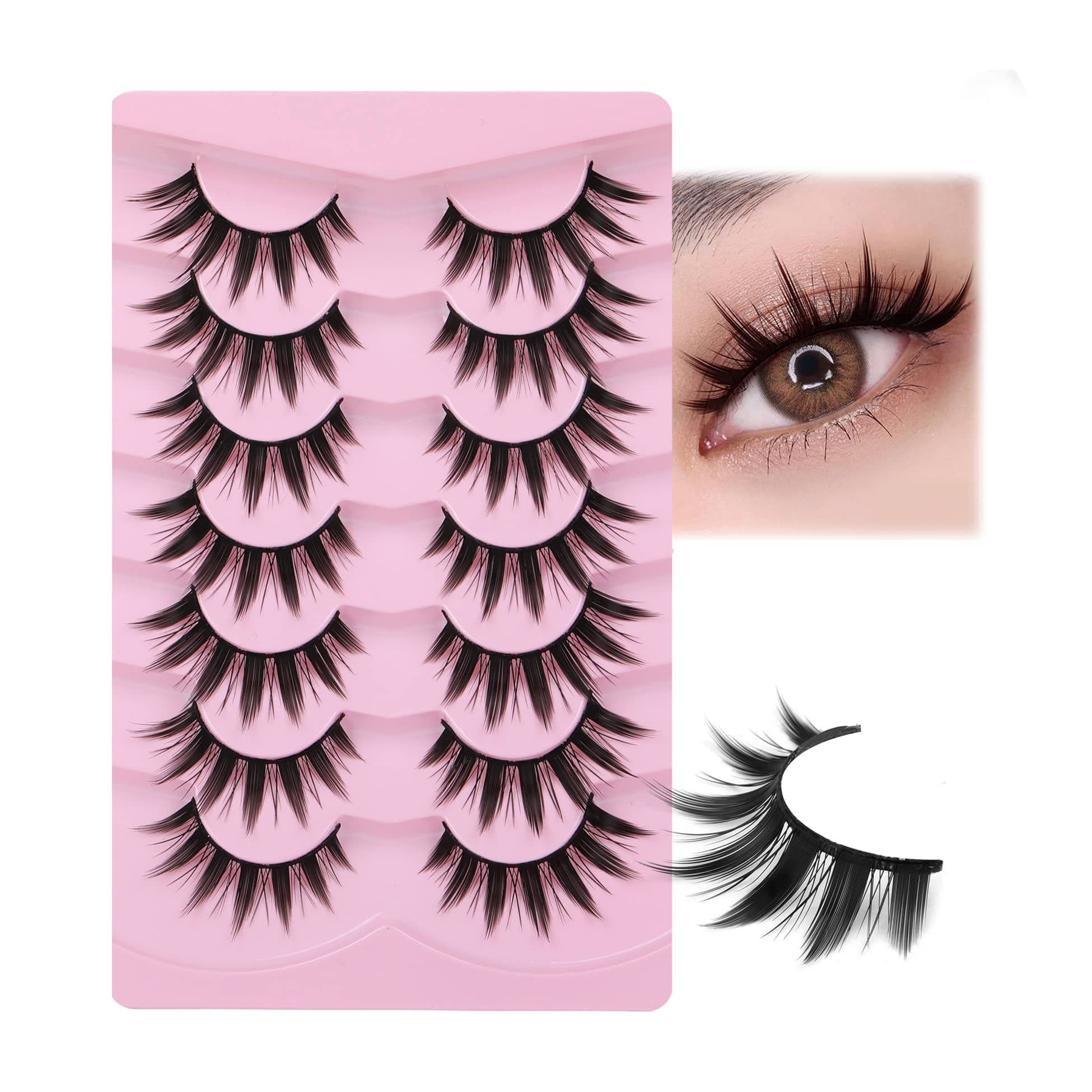 EYDEVRO False Eyelashes Manga Anime Lashes Japanese Cosplay Spiky Lashes Mink Dramatic Thick Fake Eyelashes Extensions Doll Strip Lashes 7 Pairs Pack
