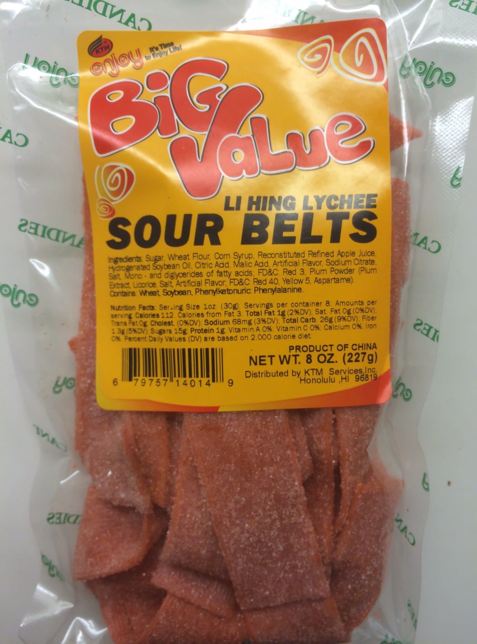Enjoy Hawaii Li Hing Mui Lychee Sour Belts Big Value 8 oz. Bag