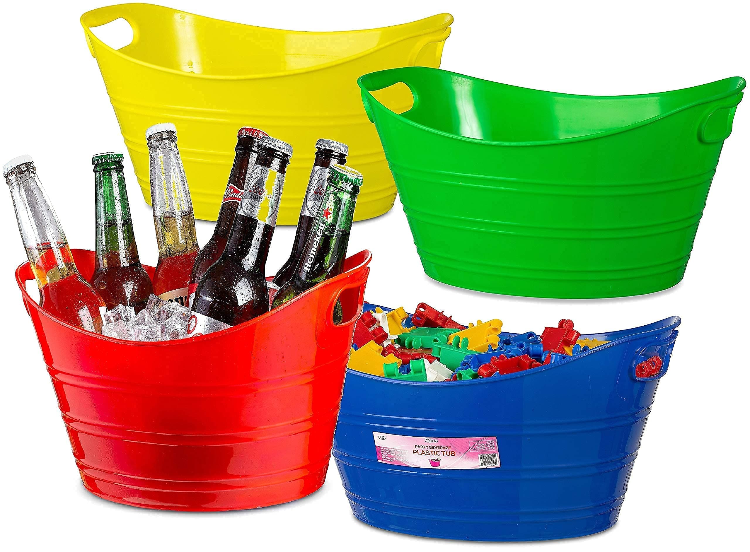 4 Pack - Oval Storage Tub with Handles, Colorful Halloween Candy Bowl Holder, Classroom Organization Bins, Plastic Ice Bucket, Tubs, Baskets, 4.5L