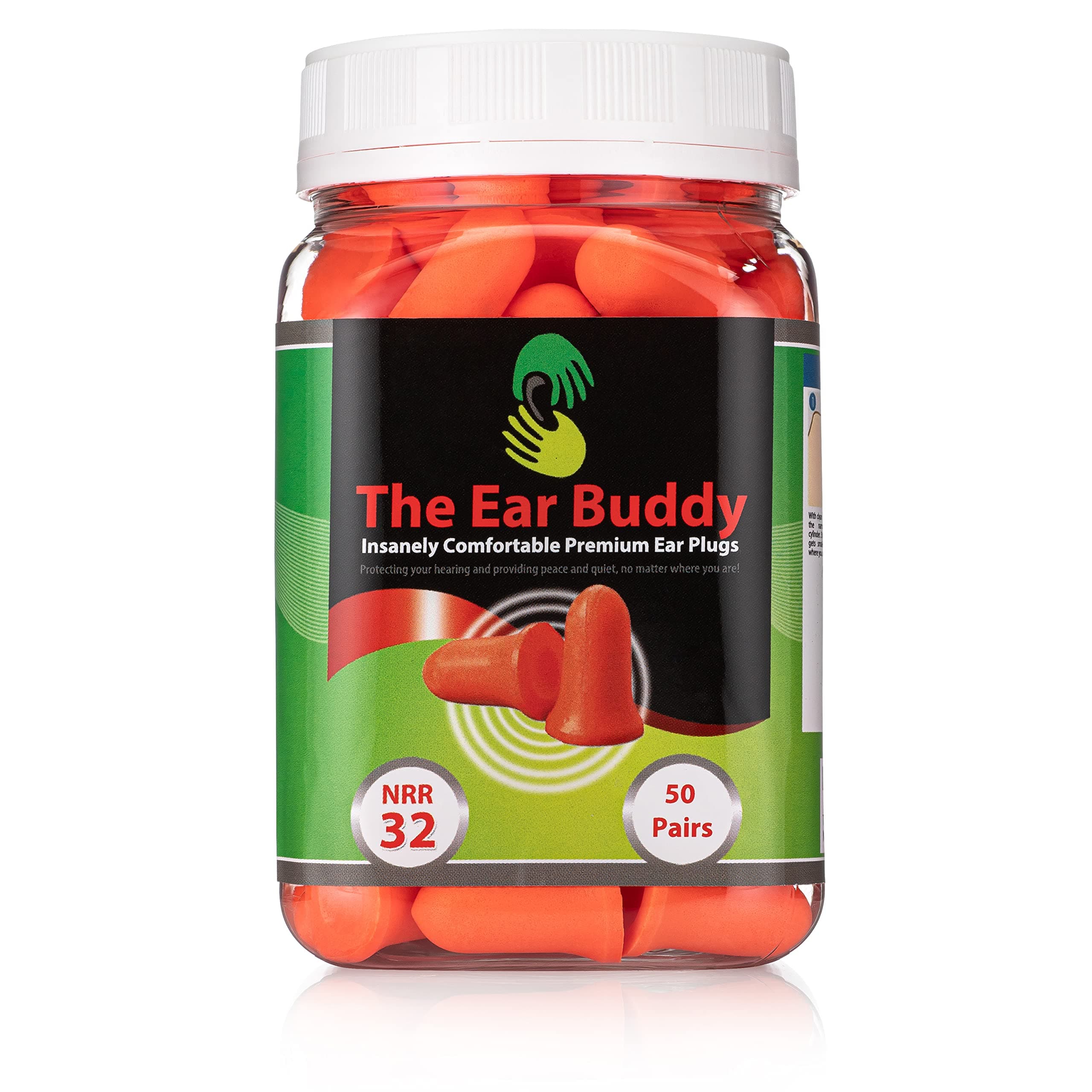 Premium Soft Foam Ear Plugs, NRR 32 Decibels, 50 Pairs by The Ear Buddy