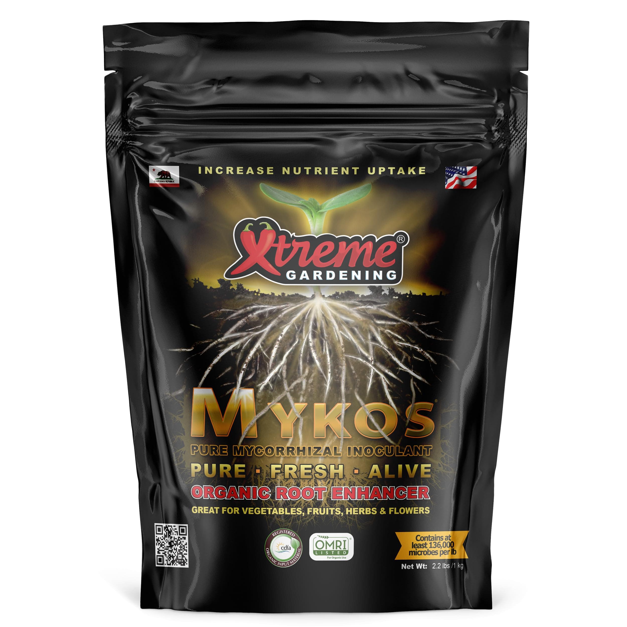 Xtreme Gardening HGC721205 Mykos Pure Mycorrhizal Inoculant Organic Root Enhancer, 2.2 lbs, Black