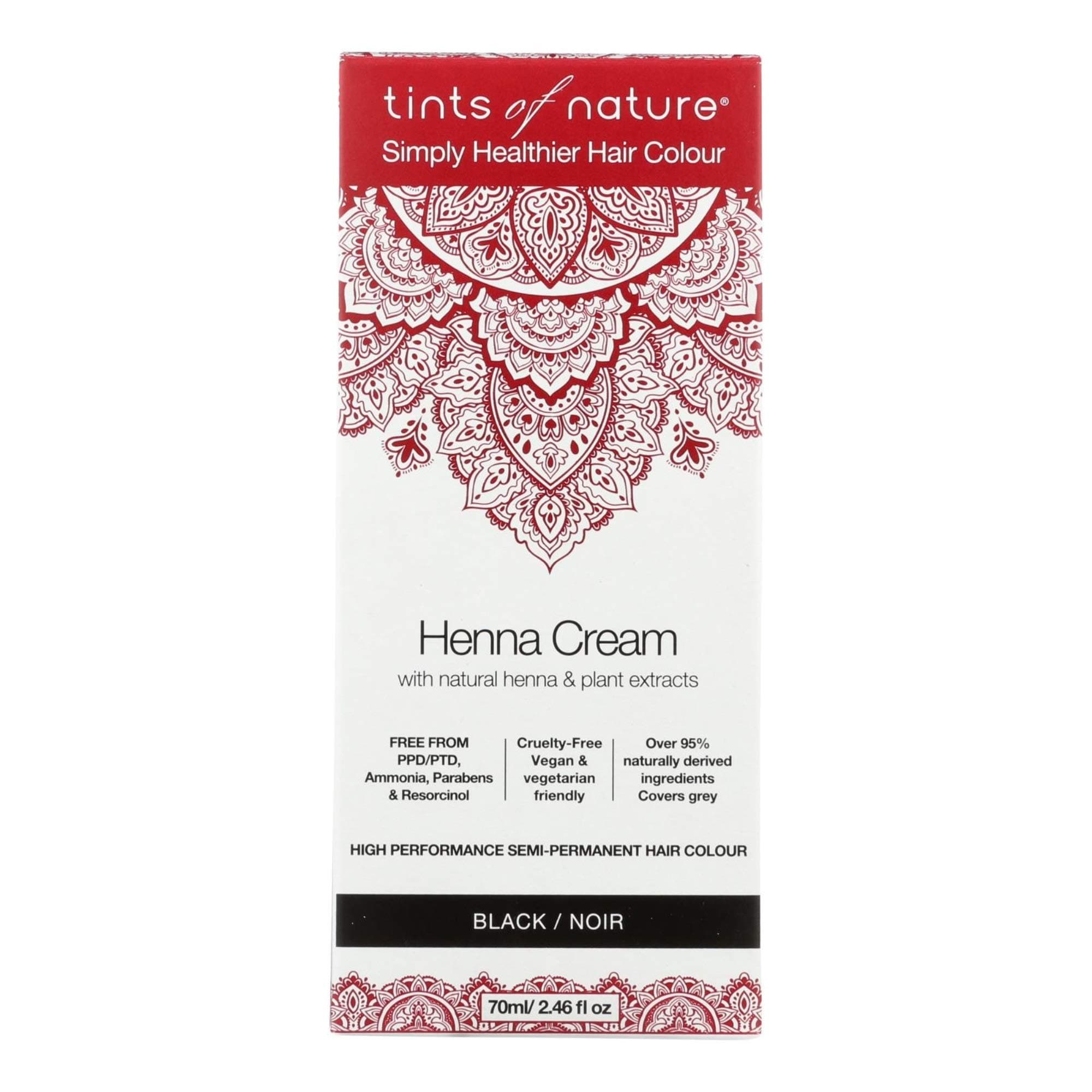 Black Semi-Permanent Henna Cream Hair Colour, Ammonia-Free and 95% Natural, 2.37 fl oz
