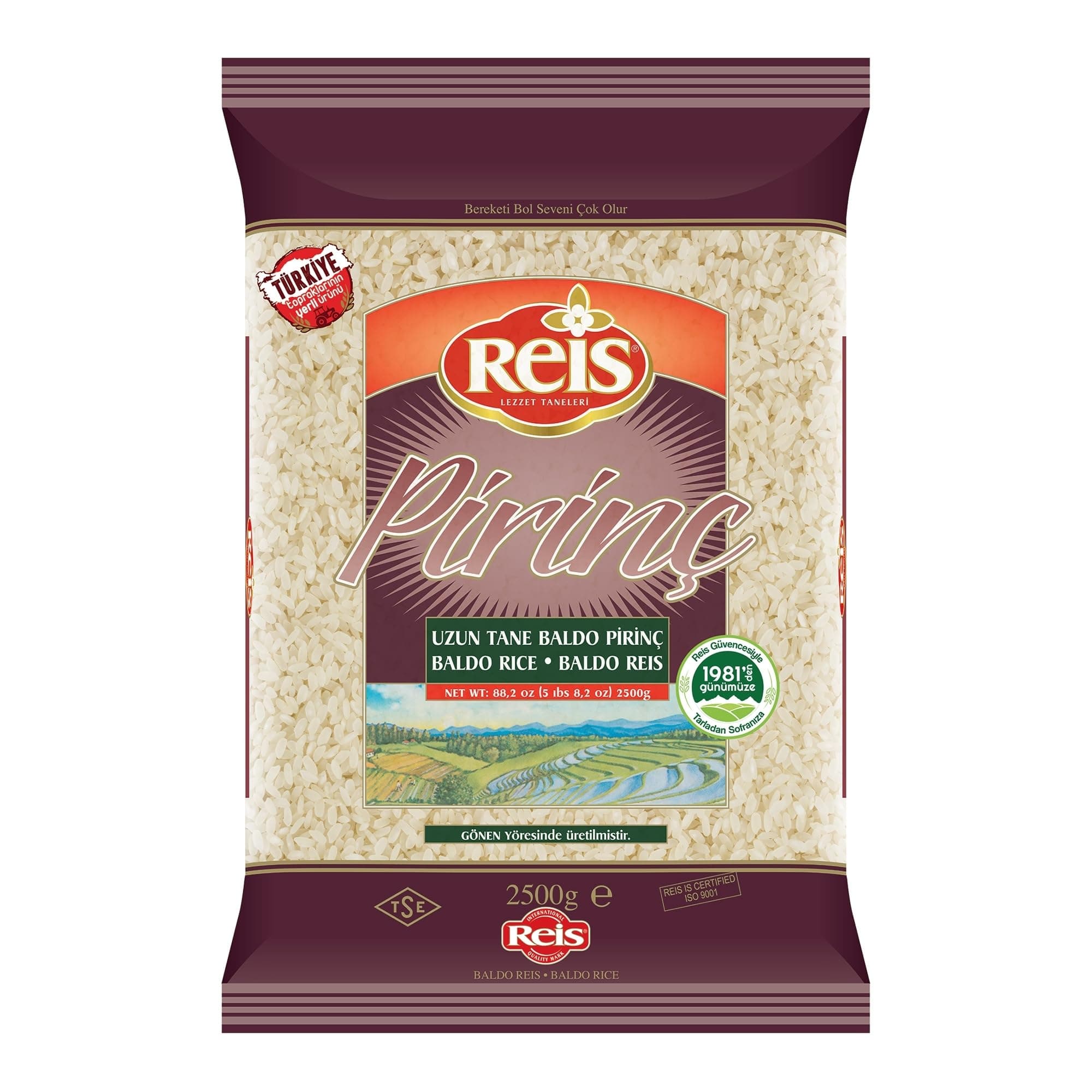 Reis Baldo Rice, Long Grain White Rice, Natural Cereal Bag for Pilafs & Meals, Healthy Pantry Staples, Turkish Grocery Foods, Non-GMO, Bulk, Arroz, Pirinc, Vegan, Halal, 5.5 Lbs (2500g)