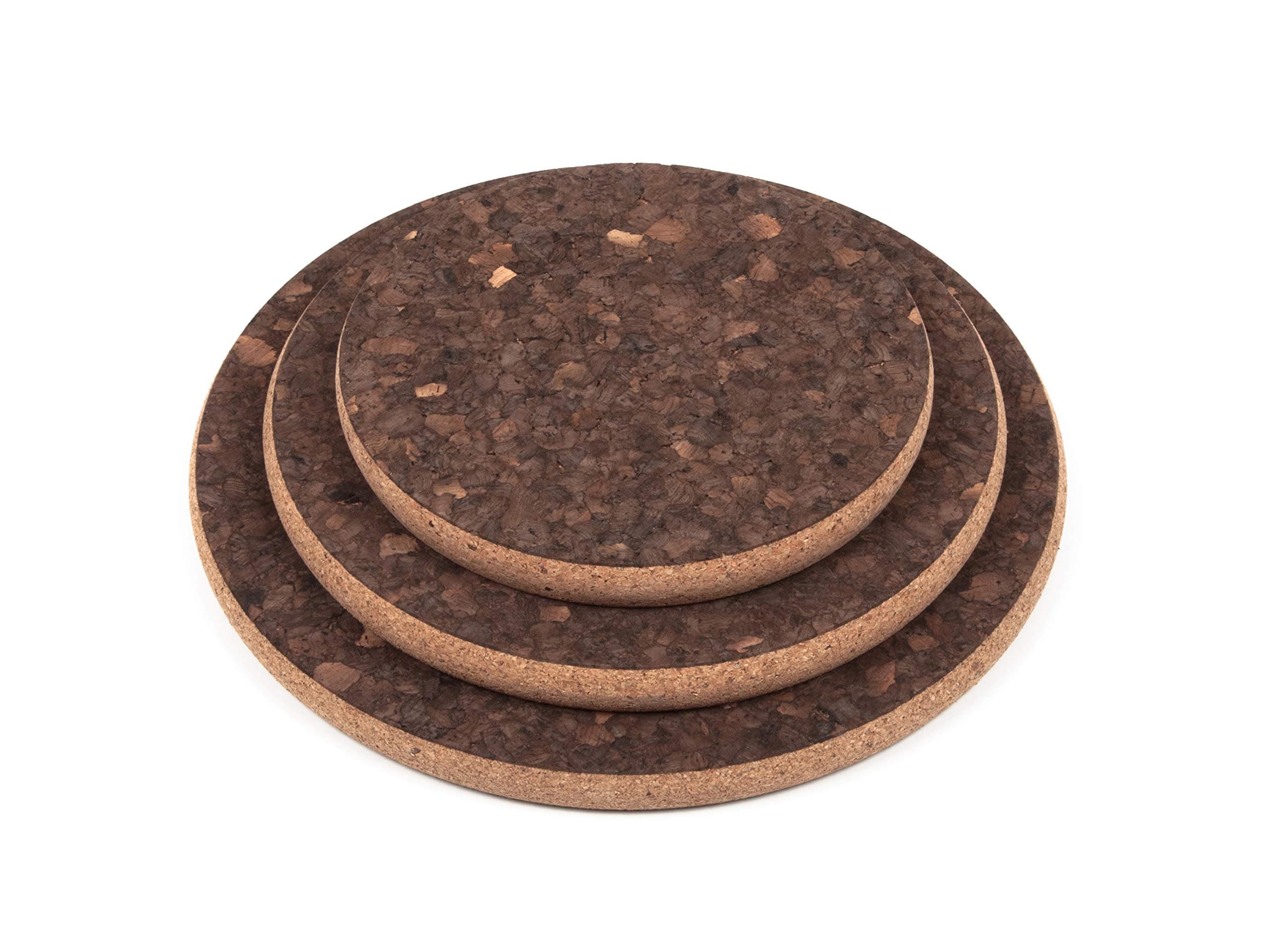 Chunky Round Dark Cork Hot Pot Stand Trivet Small Medium Large (Set of All 3-20x20 25x25 30x30 cm)