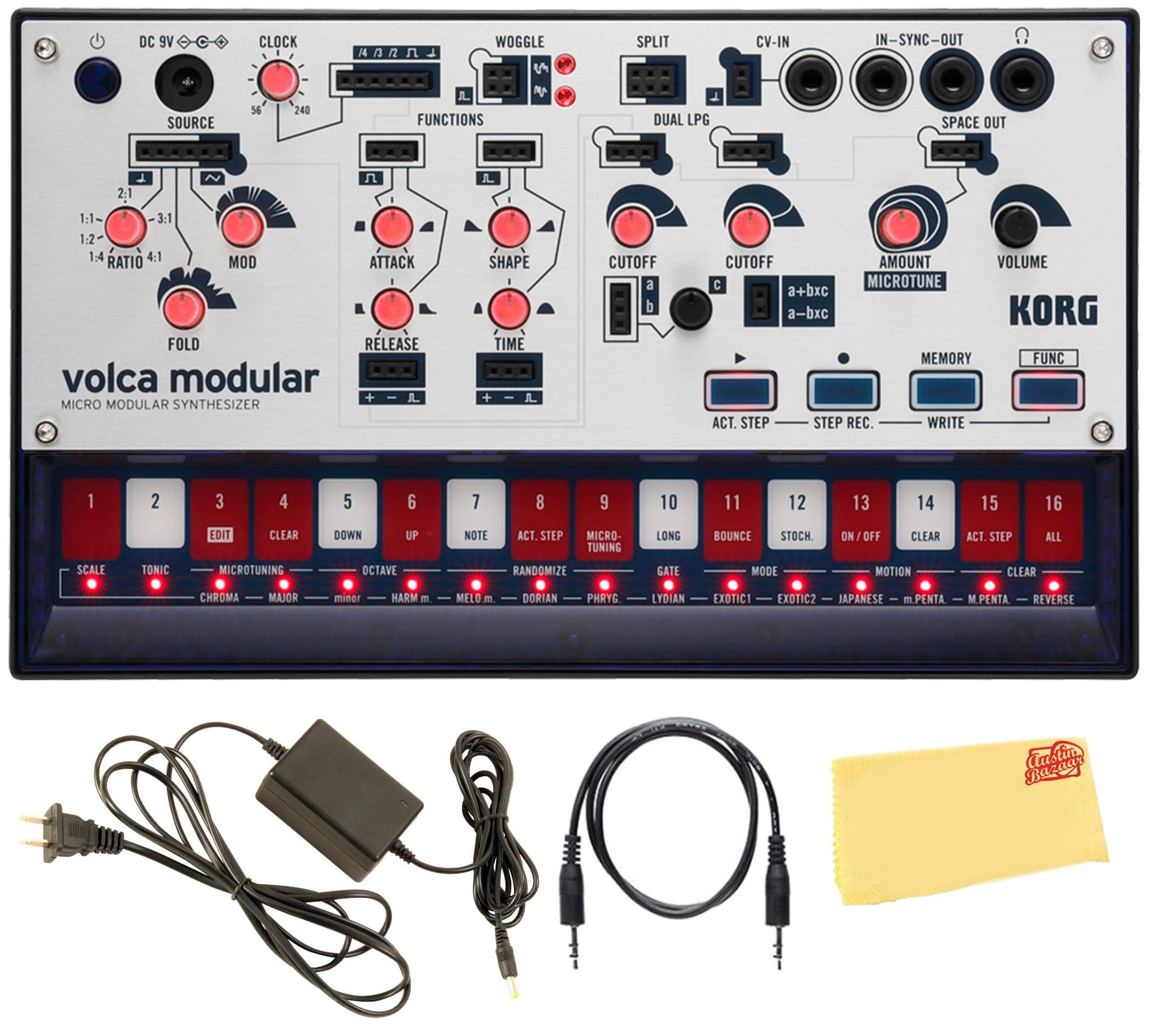 Korg Volca Modular Synthesizer Bundle with Power Supply and Austin Bazaar Polishing Cloth