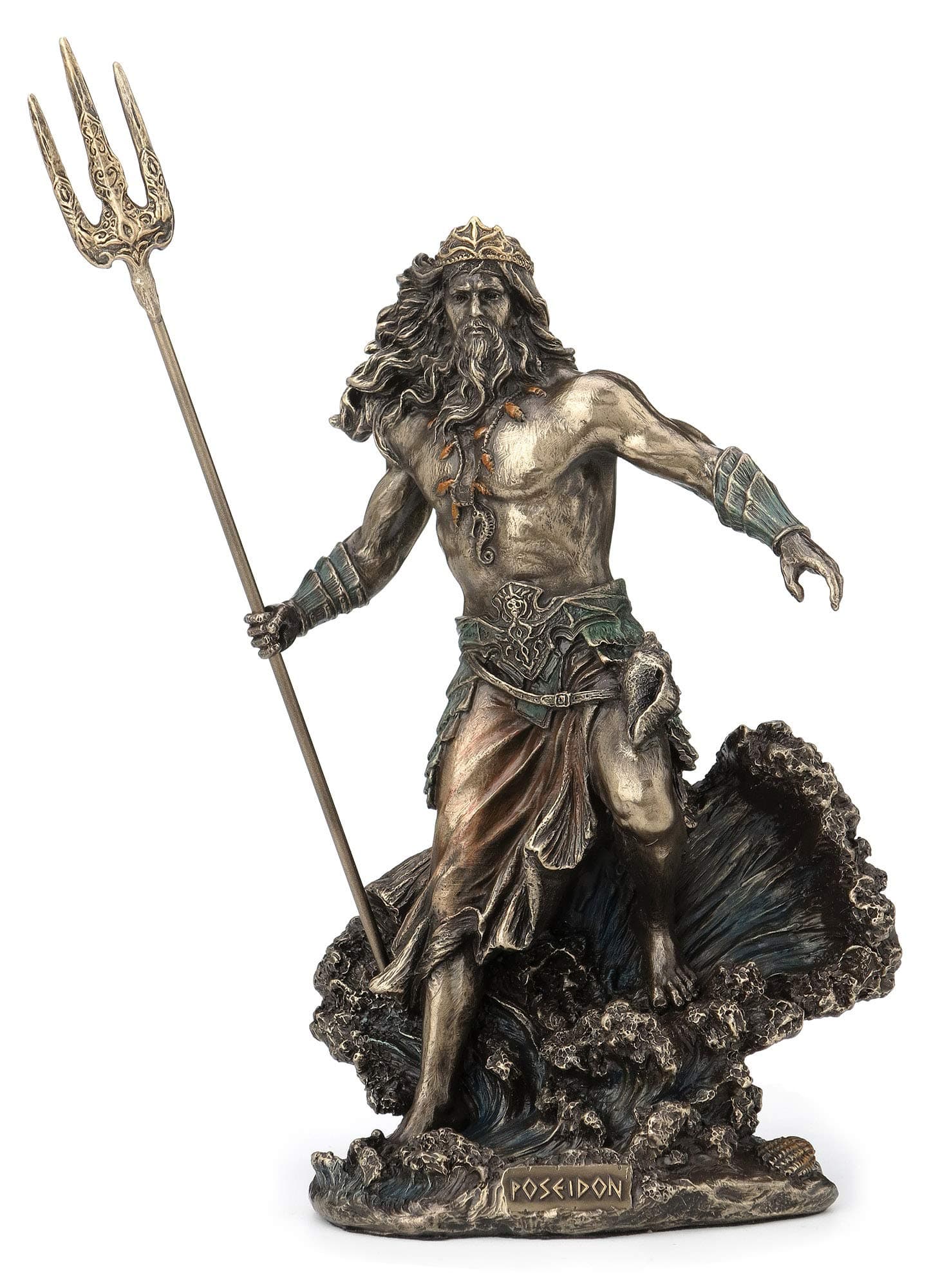 Resin Statues Greek God Poseidon Standing Over Crashing Waves Statue 6 X 25cm X 9.5cm Bronze