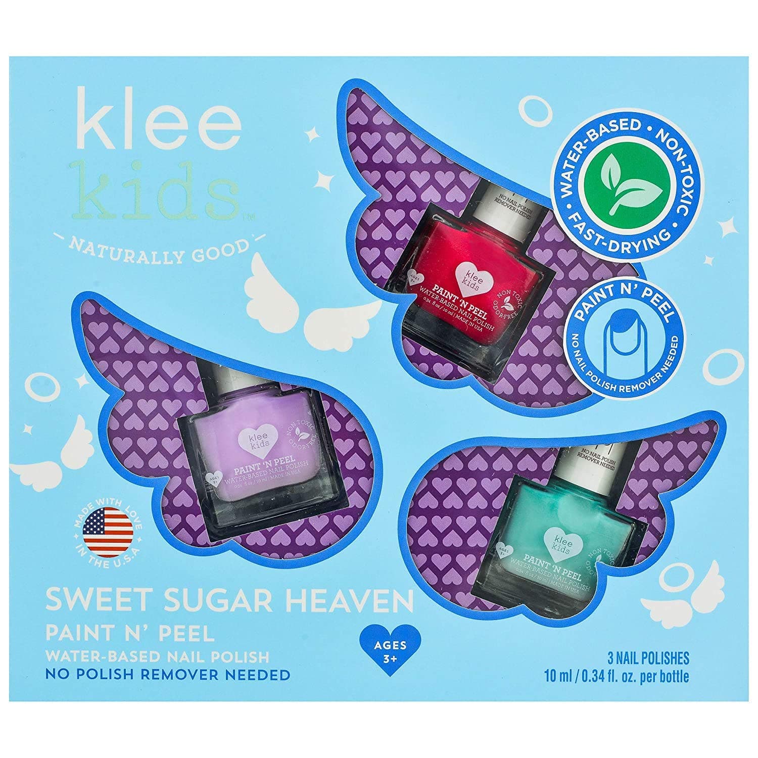 Klee Kids Water-Based Peelable Nail Polish Gift Set. Odor-Free. Non-Toxic. Made in USA. (Sweet Sugar Heaven)