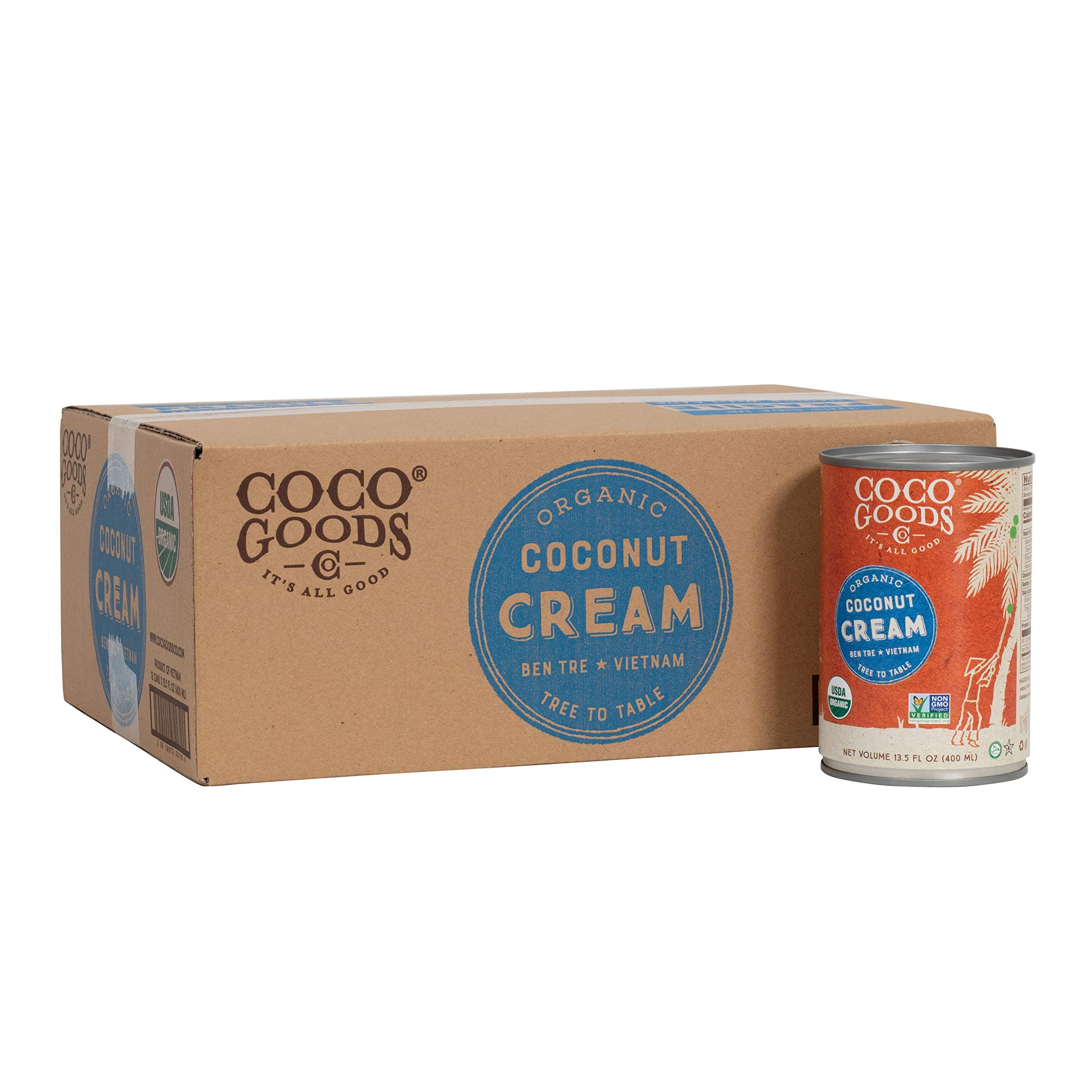 CocoGoods Co Single-Origin Organic Coconut Cream 13.5 fl. oz - Gluten-free, Non-GMO, Vegan, & Dairy-free, 12 pack