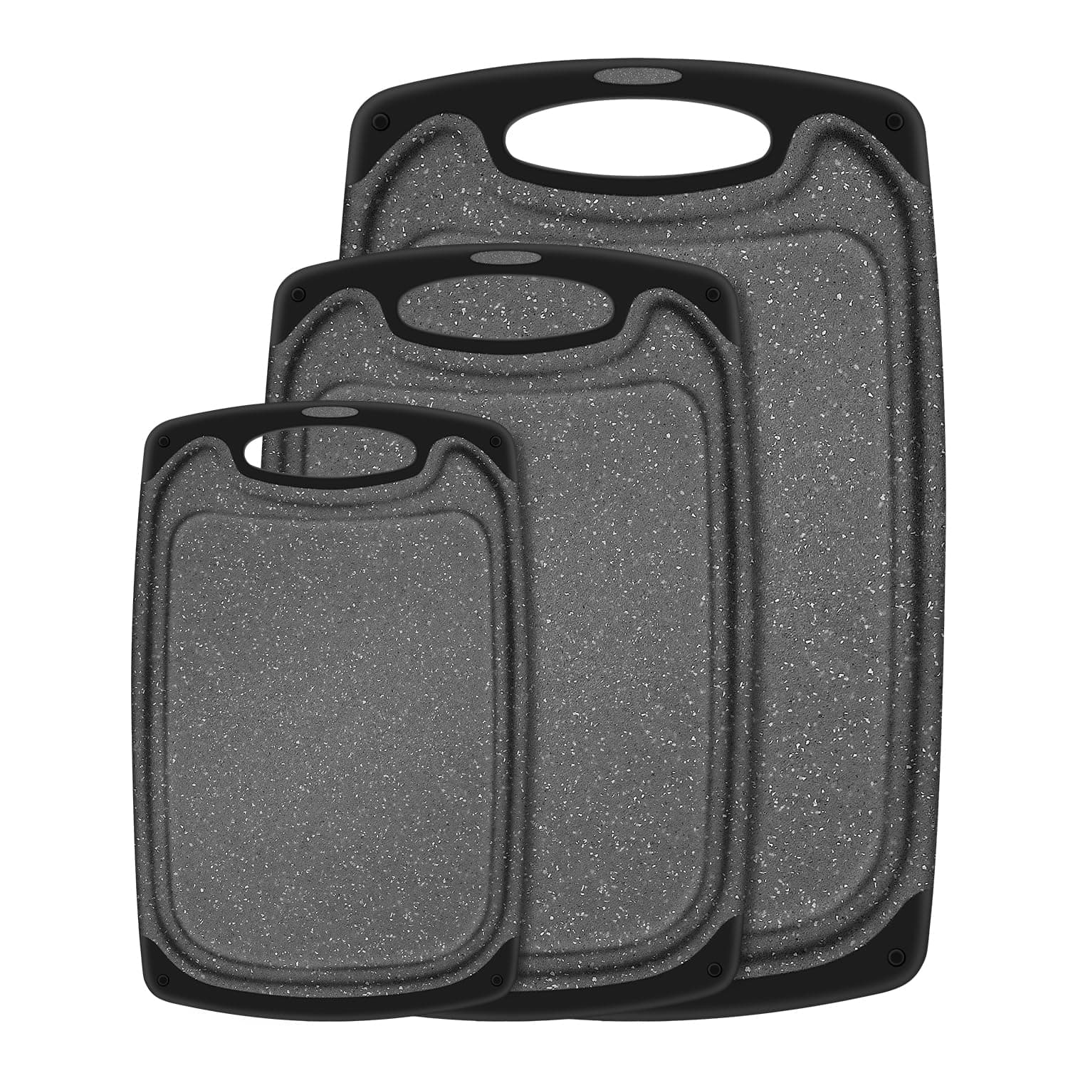 Chopping Board Set of 3, Small to Large, Chopping Boards for Kitchens with Non-Slip Feet and Deep Drip Juice Groove, Easy Grip Handle, BPA Free, Dishwasher Safe Cutting Board (Black)