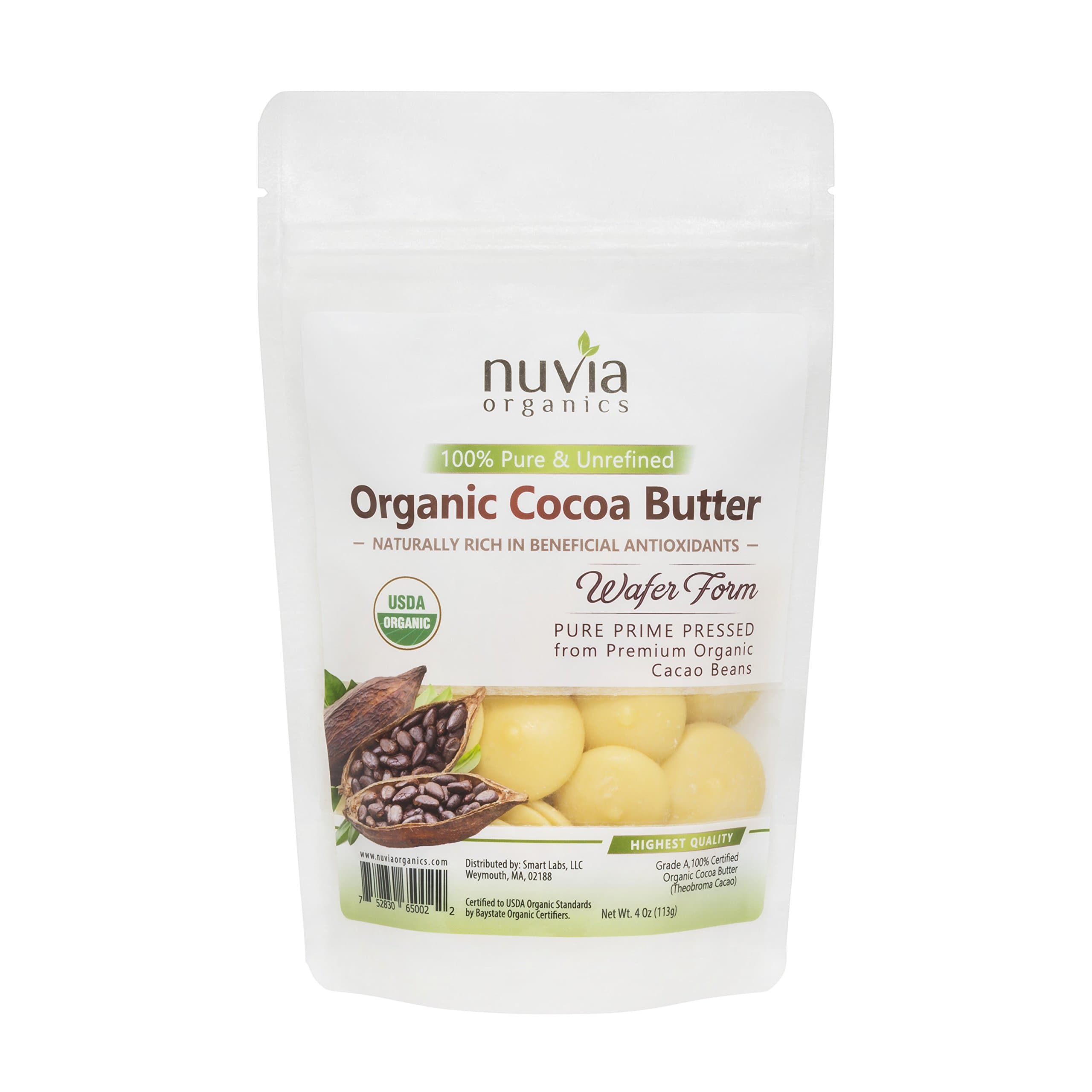 Organic Cocoa Butter Wafers - 100% Certified Organic, Pure Raw Unrefined Pressed Wafers, 4 oz
