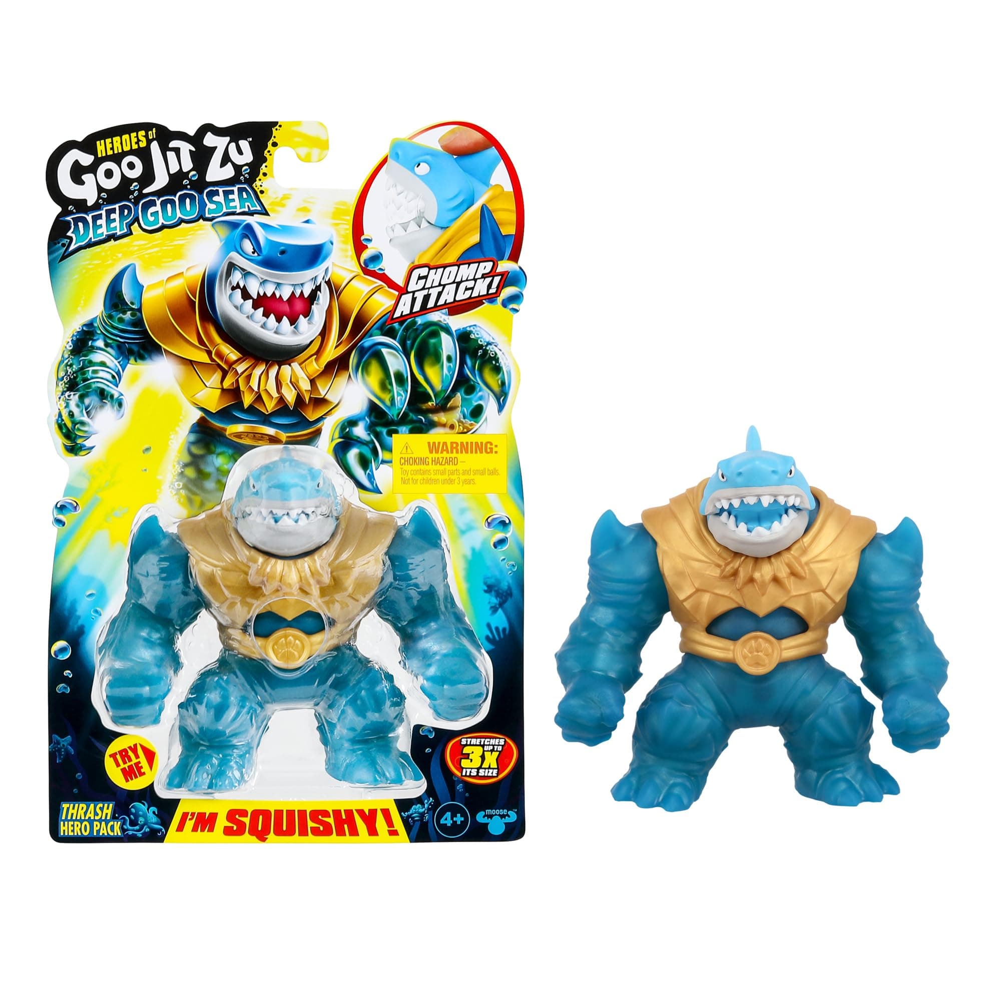 Deep Goo Sea Thrash Hero Pack. Super Squishy, Goo Filled Toy. with Chomp Attack Feature. Stretch Him 3 Times His Size!
