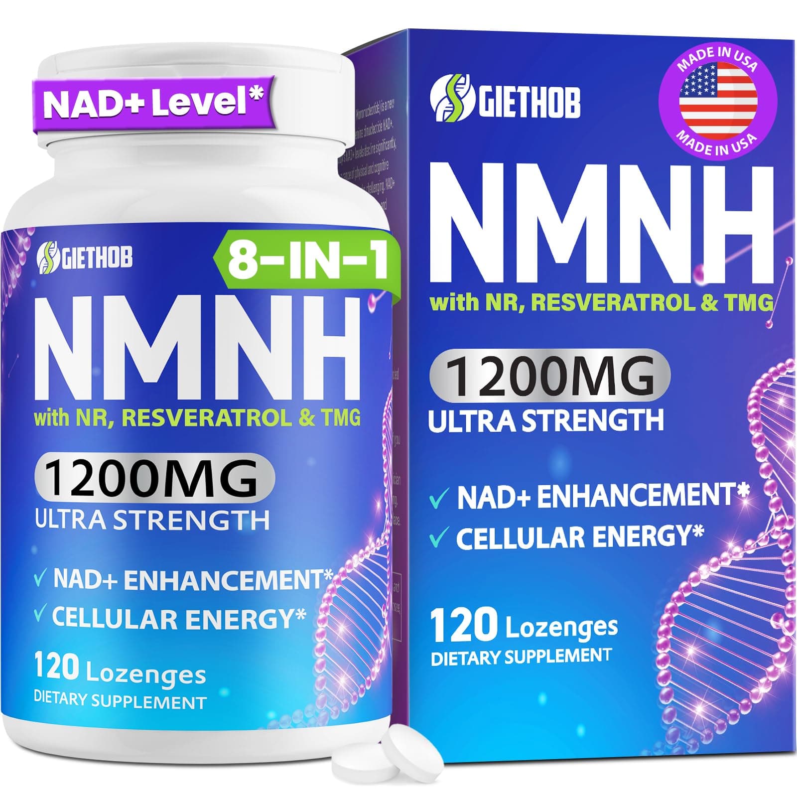 Sublingual NMNH (Dihydronicotinamide Mononucleotide), NMN Supplement Alternative, NAD Supplements for Women Men, with Resveratrol, NR & TMG, NAD+ Levels as We Age, Anti-Aging, Energy, Focus, 120 Count