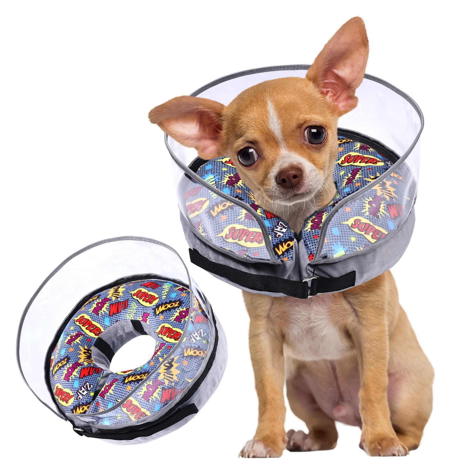 Crazy Felix Soft Inflatable Dog Cone Collar for Large Medium Small Dogs, Cone for Dogs After Surgery, Donut Recovery Cones to Stop Licking and Scratching, Elizabethan Collar with Baffle(Grey,S)