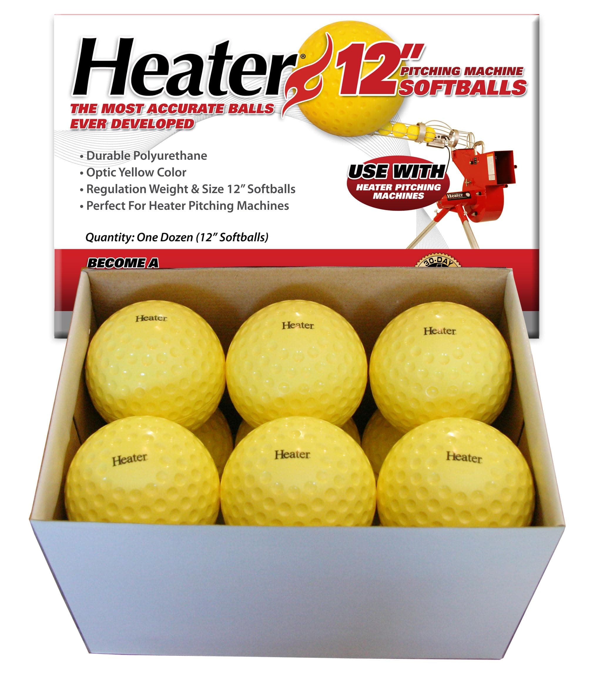 Heater Sports 12 Inch Pitching Machine Softballs - 1 Dozen, Accurate and Durable Regulation Weighted Softballs Softball and Combo Pitching Machines | Ideal for Practice and Training