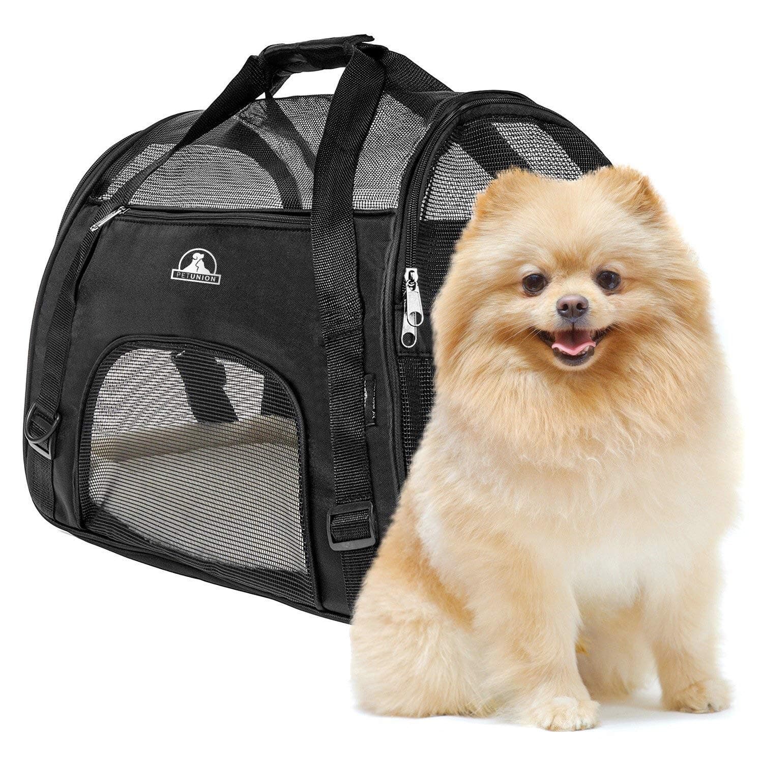 Pet Union Pet Carrier for Small Dogs, Cats, Puppies, Kittens, Pets (up to 10 lbs) Collapsible, Travel Friendly, Cozy and Soft Dog Bed, Carry Your Pet Safely and Comfortably (16.9 x 8.3 x 11 Inch)