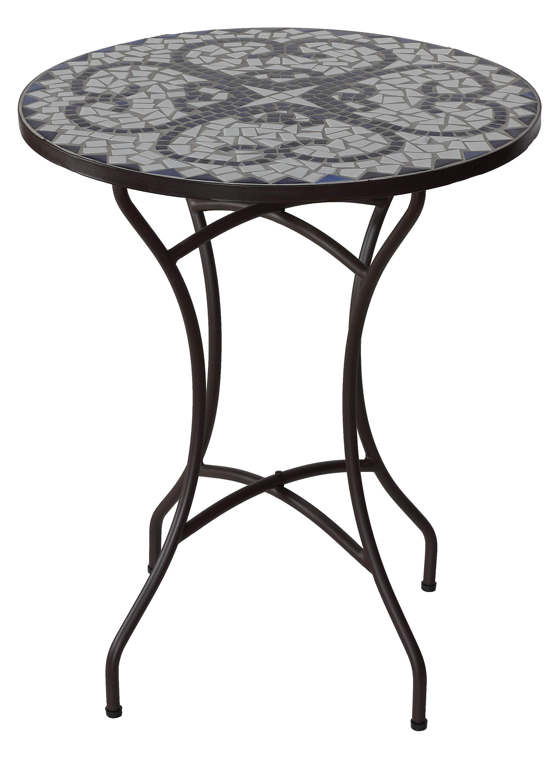 Cortesi Home CH-DT700206 CeCe Mosaic Round Indoor/Outdoor Bistro, 24" BlueWhite Table, Brown