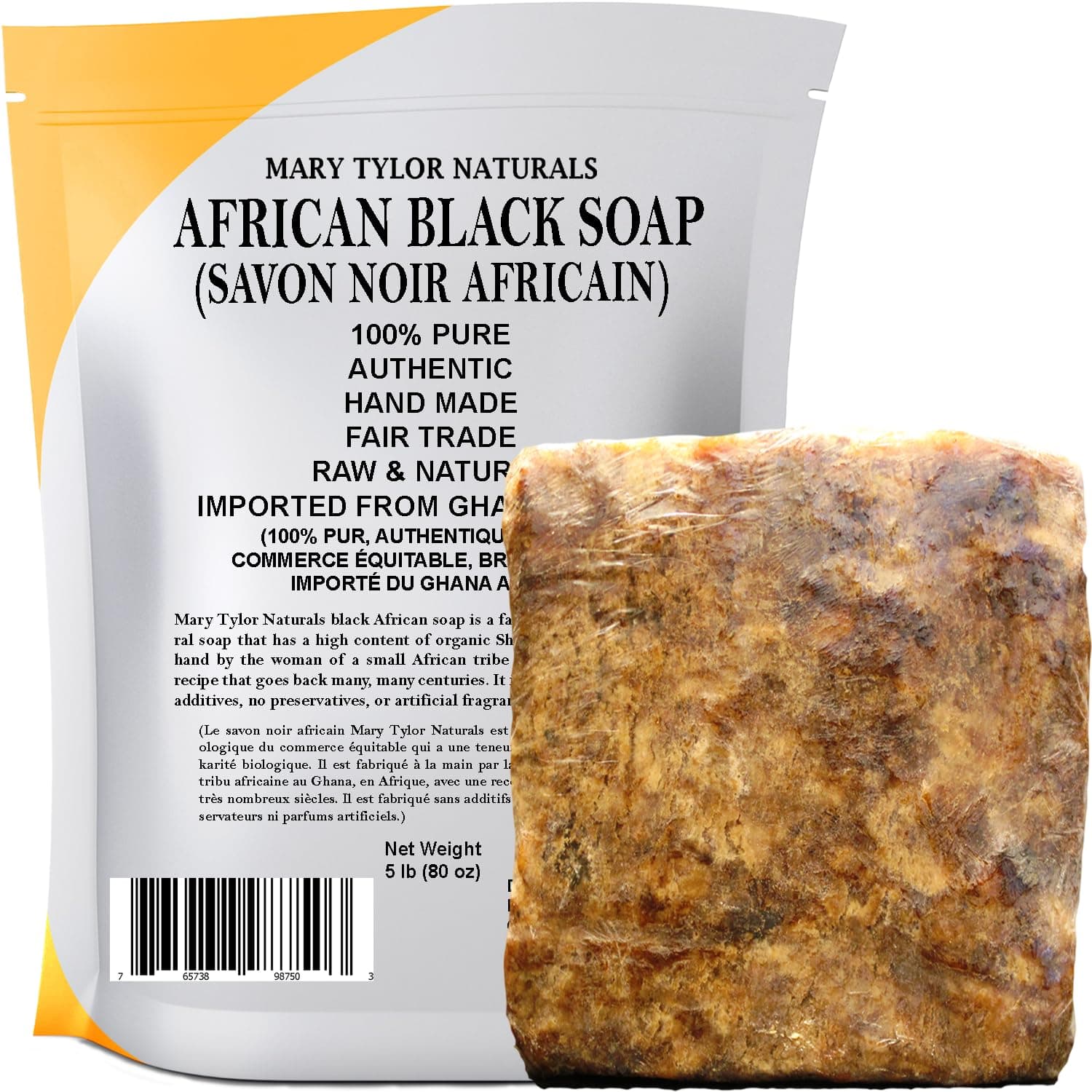 Mary Tylor Naturals African Black Soap 5 lb — Raw, Natural Soap — Face And Body Wash — Authentic Handmade by a Fair Trade women Co-Op in Ghana Africa