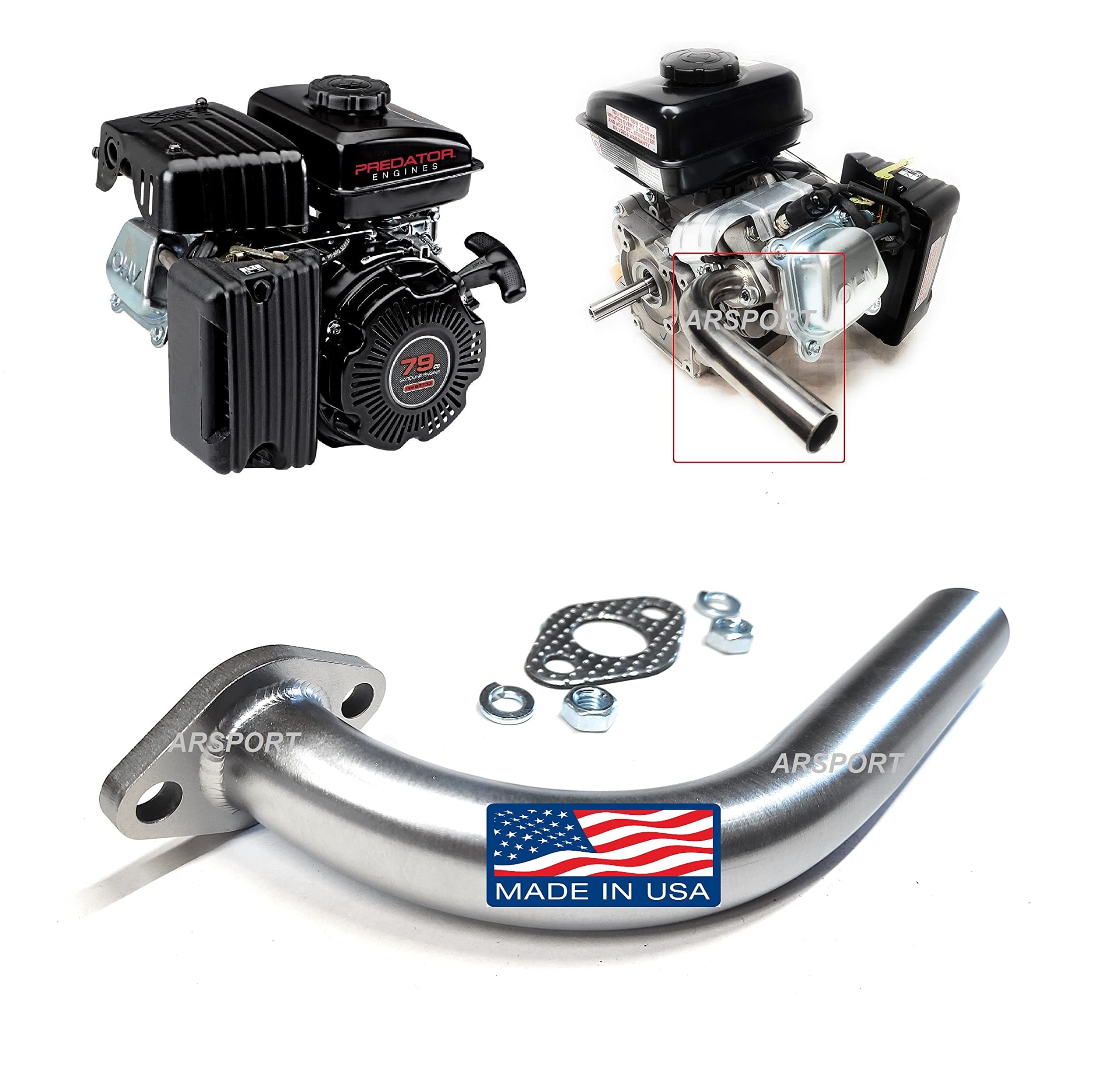 Exhaust Pipe For: Predator 79cc 3HP, Go Kart & mini bikes...