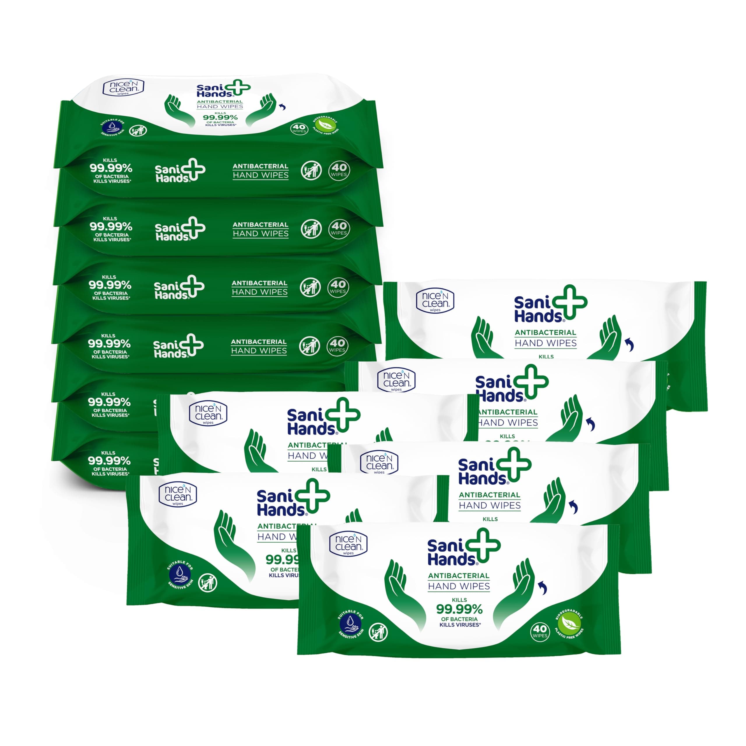 Sani Hands - Anti-bacterial Hand Wipes - Dermatologically Tested, Non-Sticky Biodegradable Wet Wipes - 12x40 Wipes (480 Wipes)