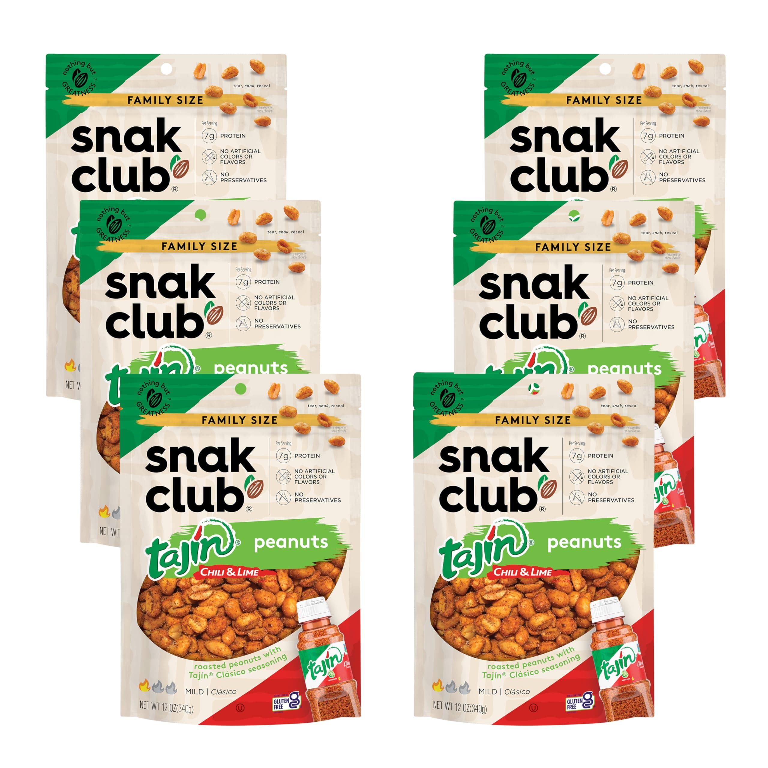 Snak ClubTajin Clasico Peanuts, Chili & Lime Nuts, Mild in Heat Bold in Flavor, 12 Ounce (Pack of 6)