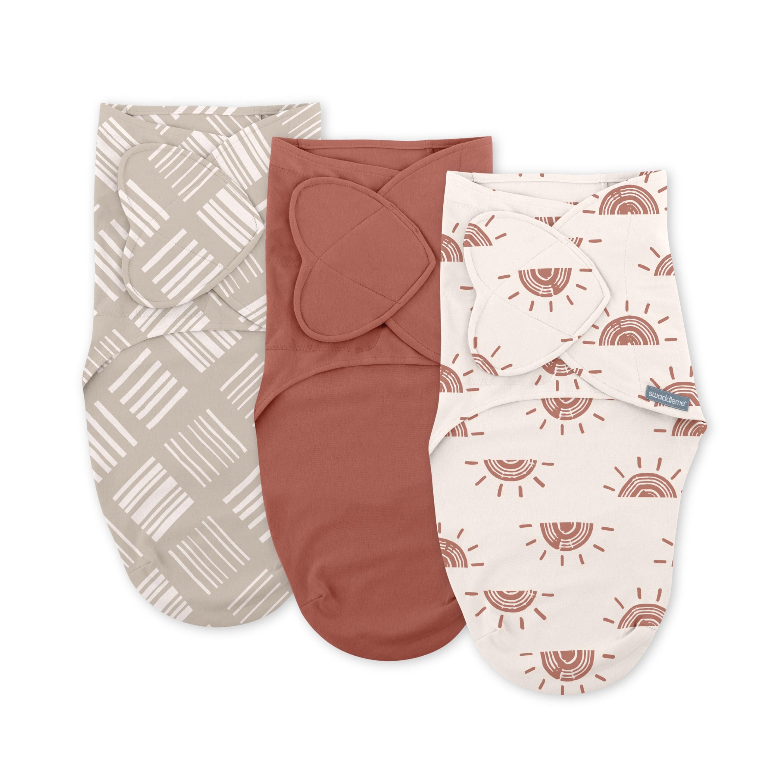 by Ingenuity Monogram Collection Baby Swaddle, 100% Cotton, Improves Sleep & Calms Startle Reflex, 0-3 Months, Pocket Fold Design for Easy Changes, 1.0 TOG, 3-Pack - Rising Sun