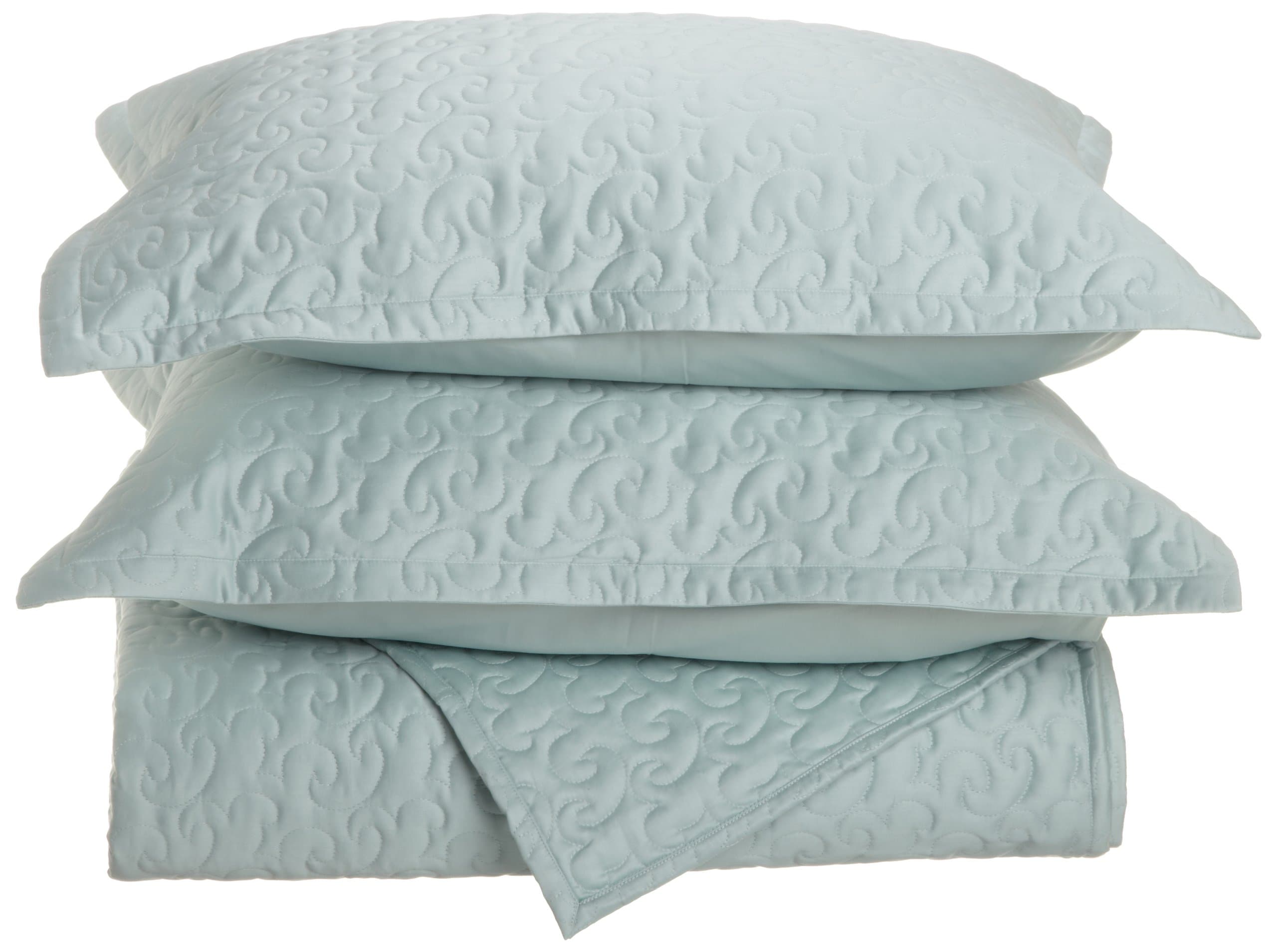 Tuscany Fine Italian Linens Egyptian Cotton Quilted Coverlet Set, Queen, Aqua