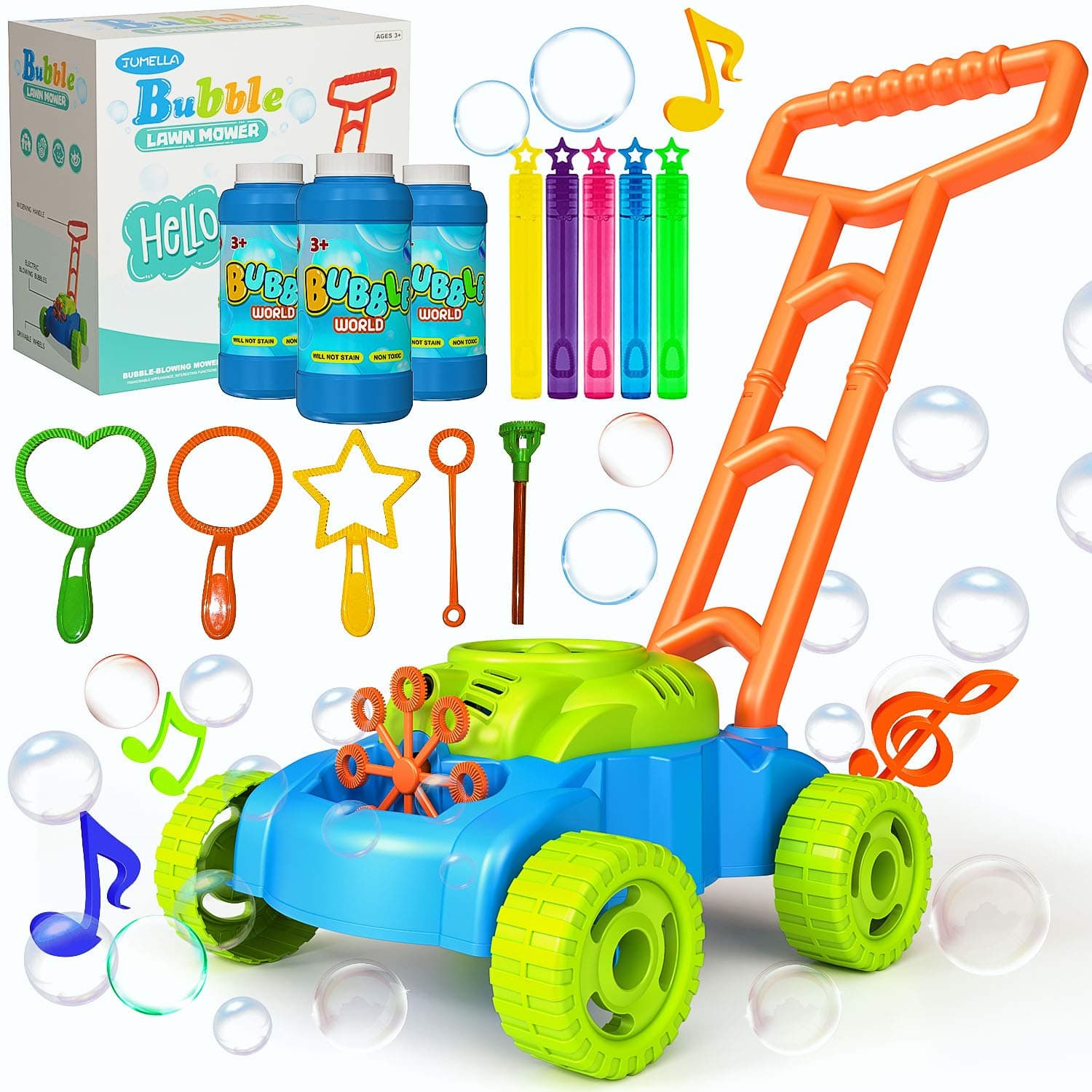 Automatic Lawn Mower Bubble Machine with Music for Kids, Baby Activity Walker for Outdoor, Push Toys for Toddler, Christmas Birthday Gifts for Preschool Boys Girls