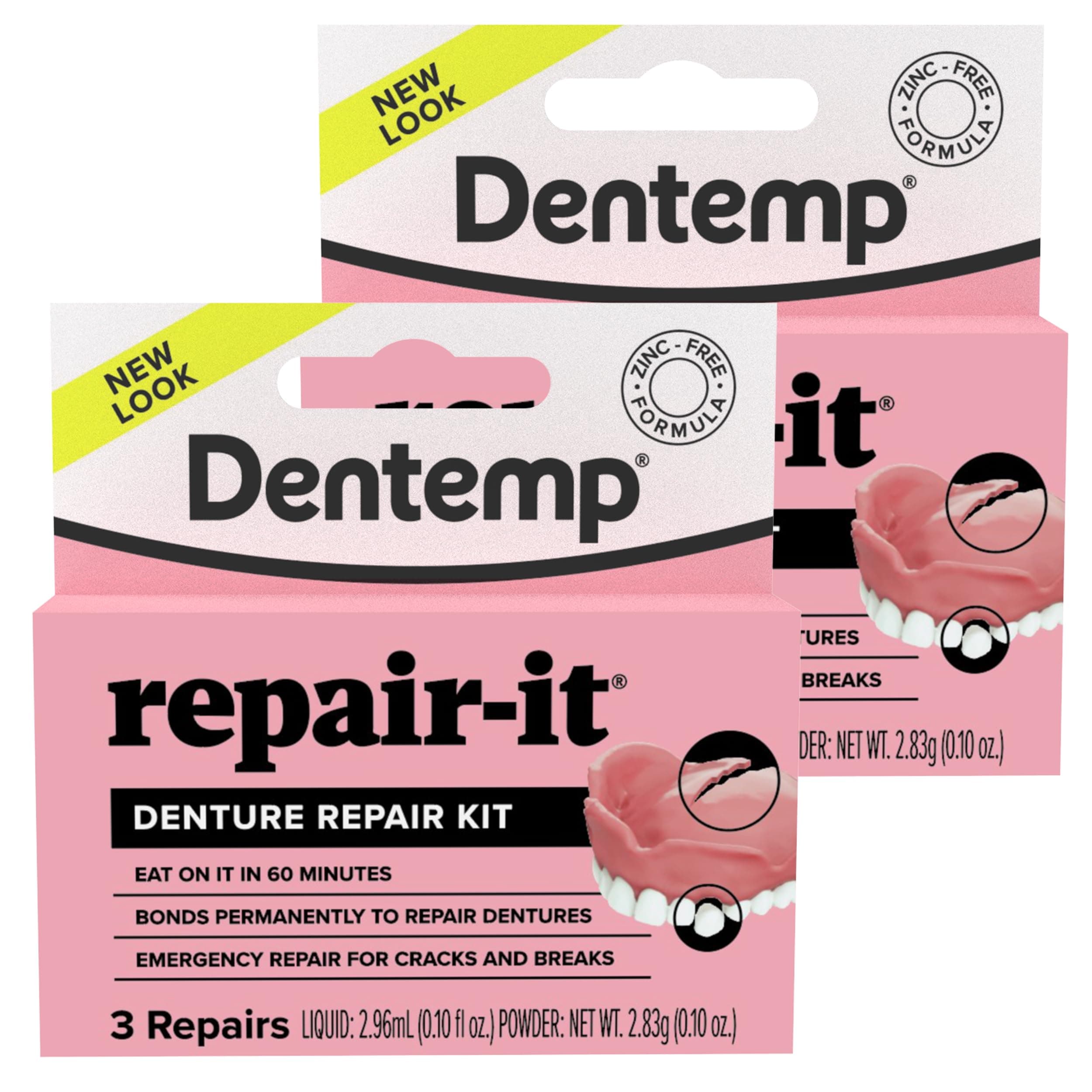 Dentemp Repair Kit - Repair-It Advanced Formula Denture Repair Kit (Pack of 2) - Repairs Broken Dentures, Mends Cracks and Replace Loose Teeth