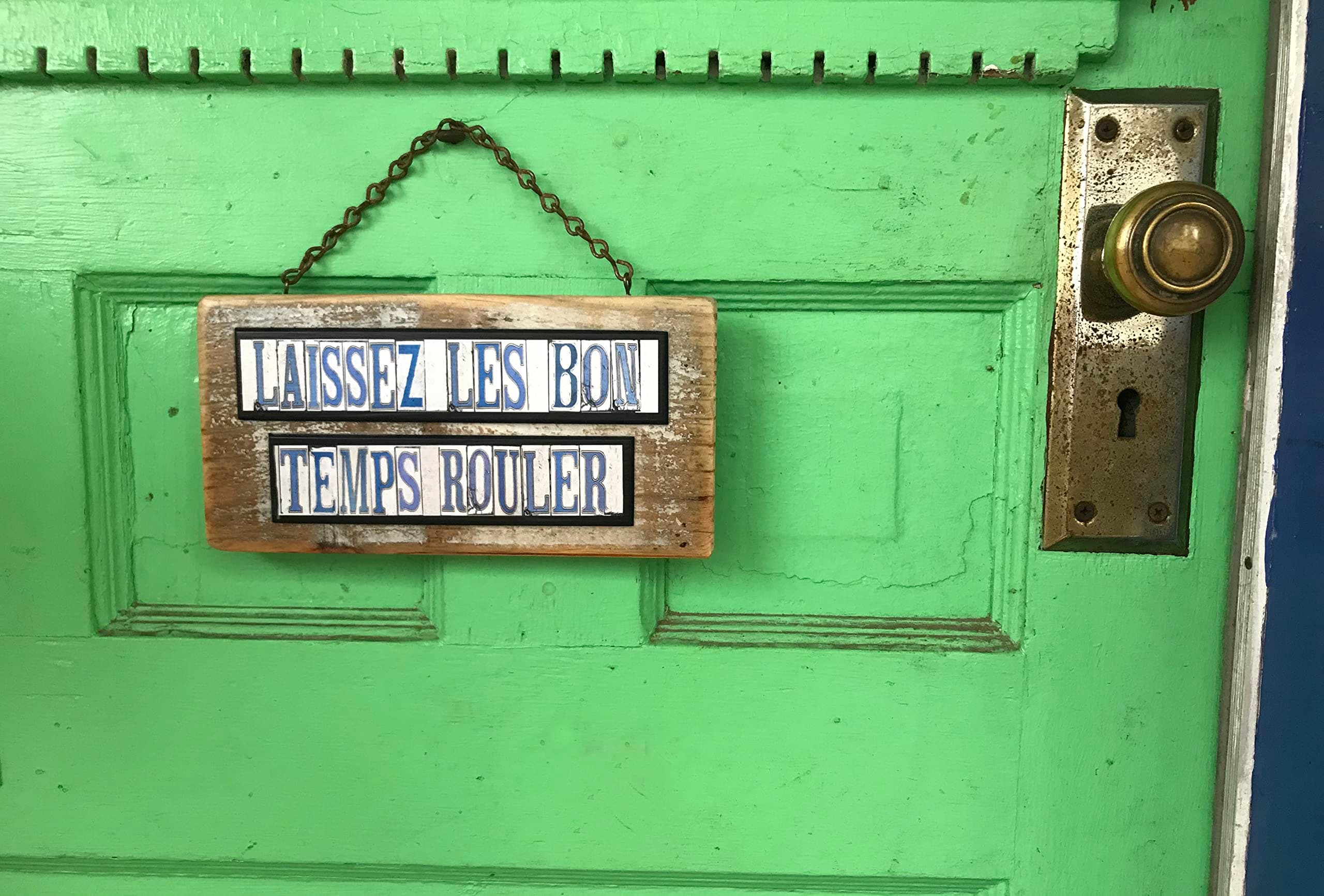Laissez les bon temps rouler Street Tile Sign made from New Orleans street tile images and salvage/recycled wood from Old New Orleans buildings.