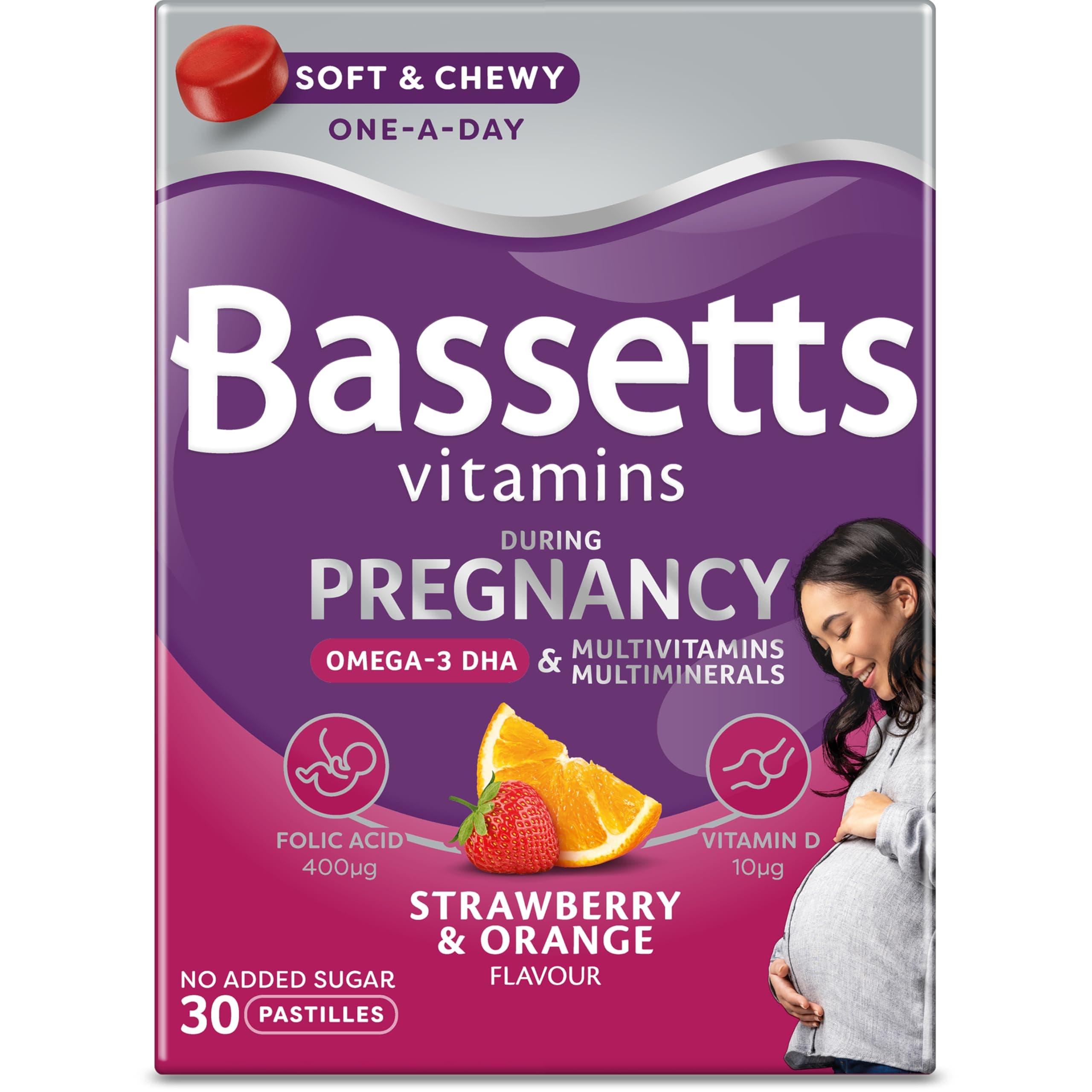 Pregnancy+ Omega-3 DHA Multivitamins & Multiminerals Strawberry & Orange Flavour 30 Gummy Pastilles
